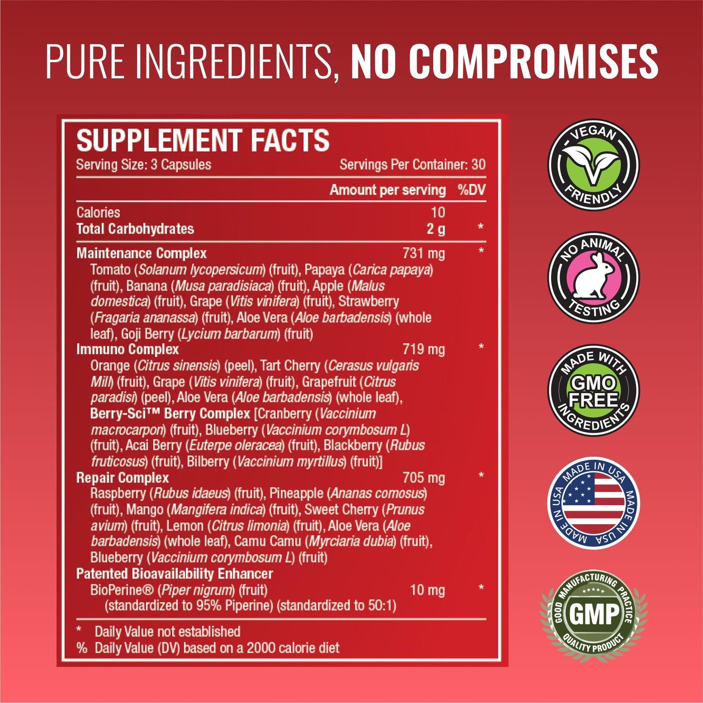 Approved Science Fruits & Veggies - 42 Whole Fruit and Veggie Supplement - Enhanced Health & Vitality - Daily Natural Vitamins, Minerals, Antioxidants, 360 Capsules