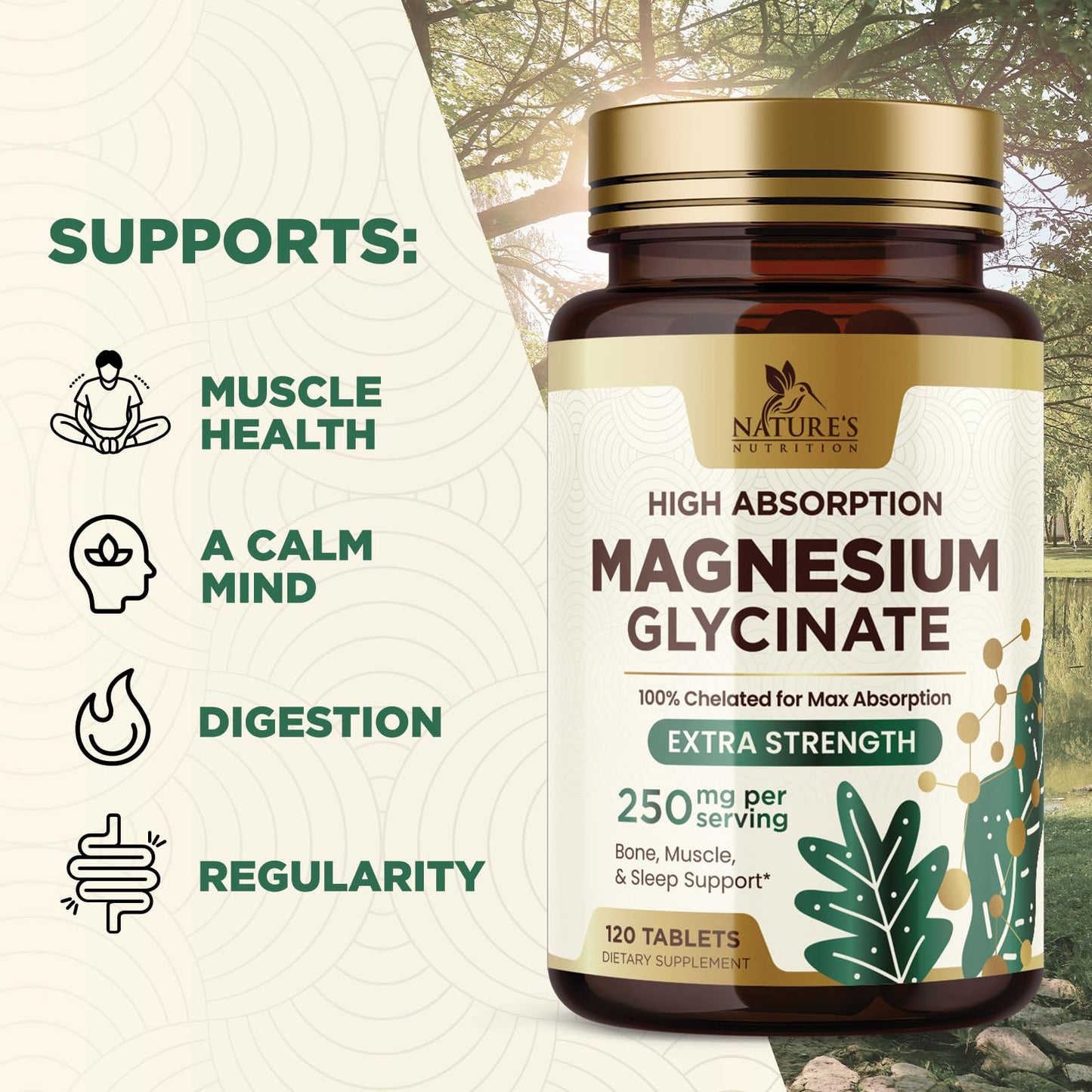 Nature's Nutrition Magnesium Glycinate 250mg Tablets, 120 Count