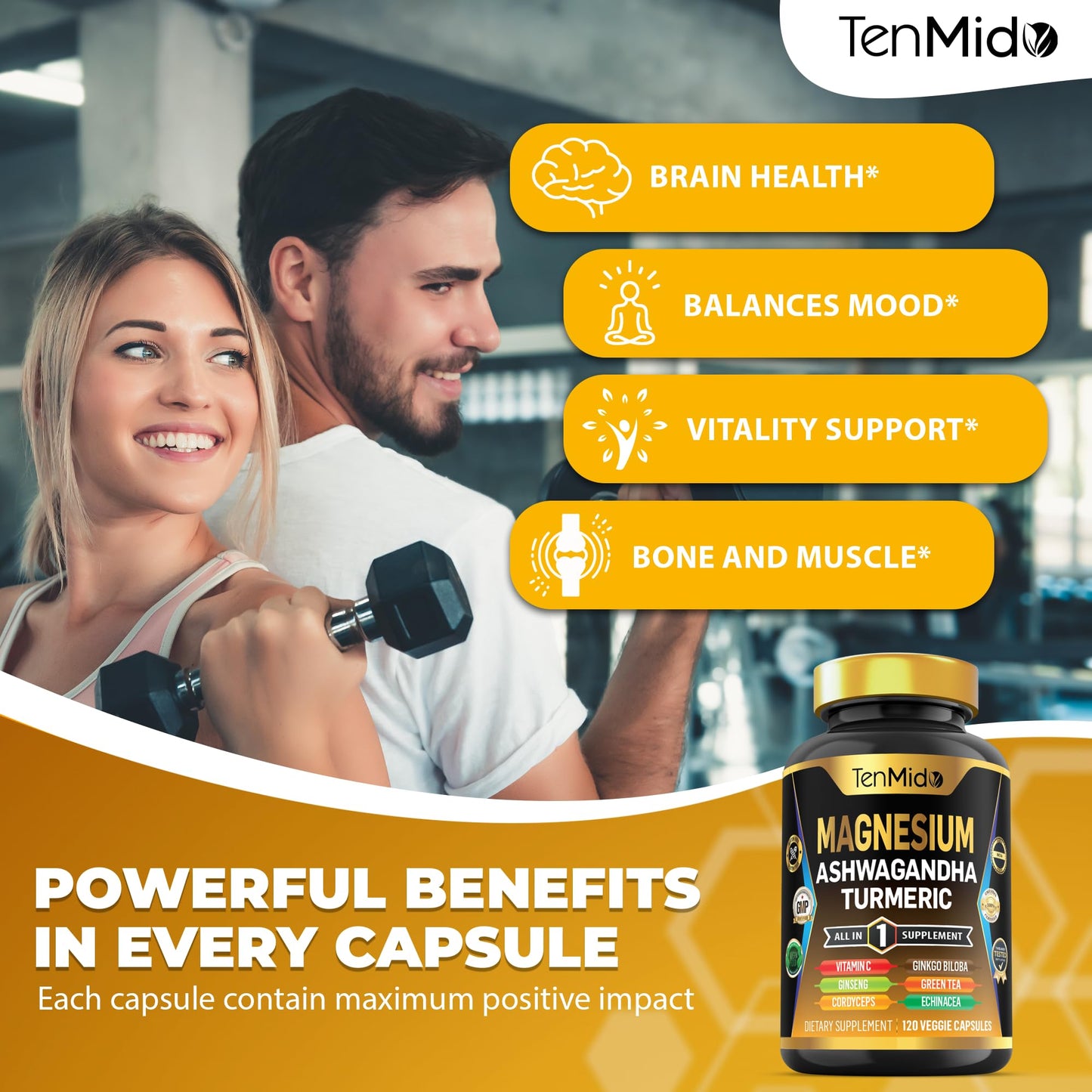 Tenmido Magnesium Supplement Capsules 120 Count