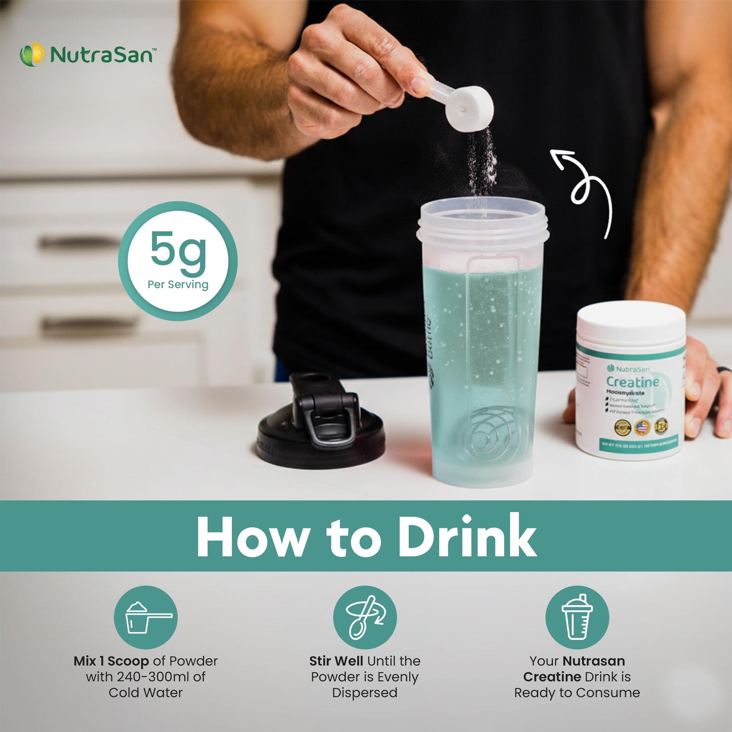 NUTRASAN Pure Creatine Monohydrate Powder 17.6 oz