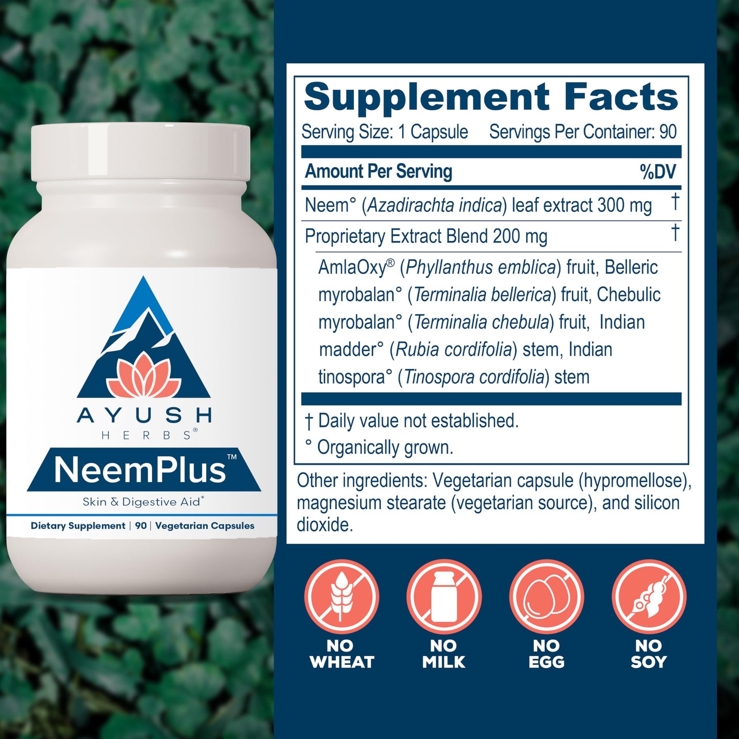 Ayush Herbs Neem Plus Capsules 90 Count