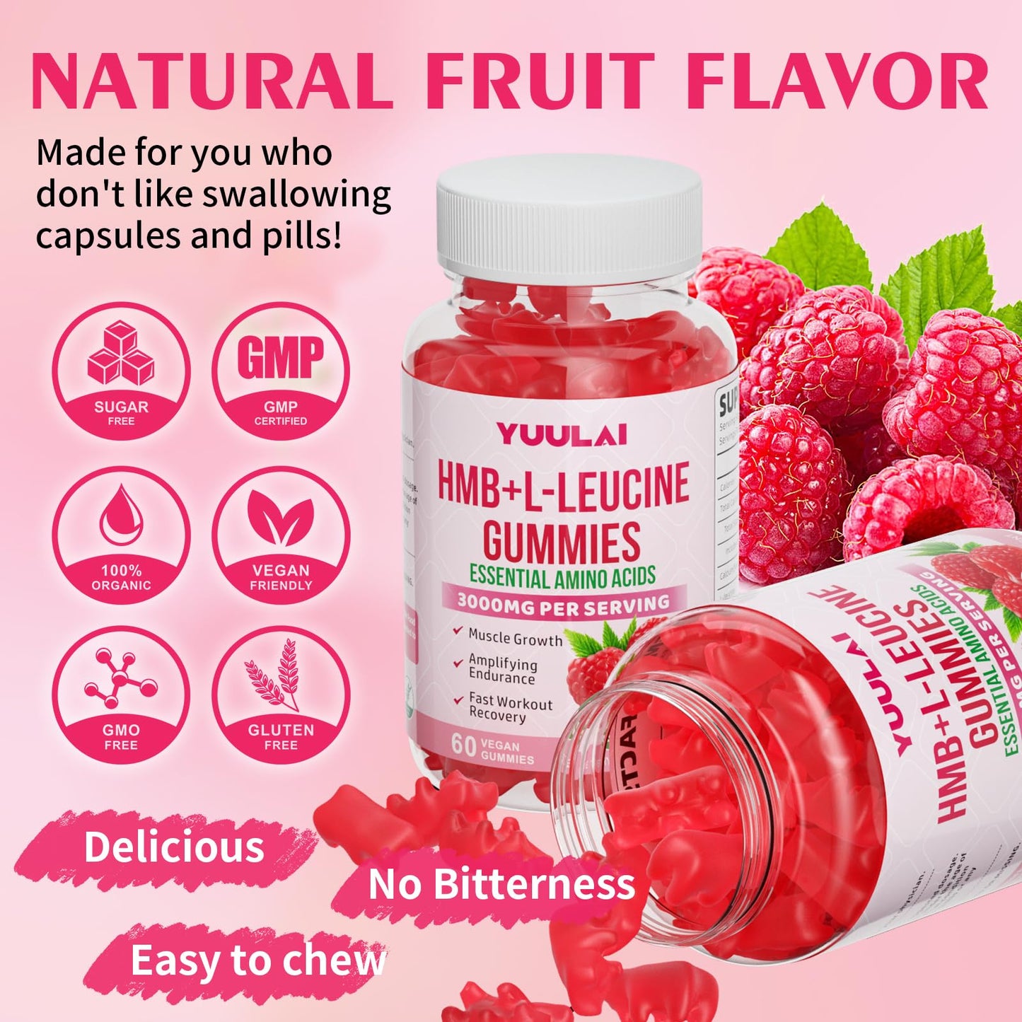 YUULAI HMB and L-Leucine Gummies, 60 Count