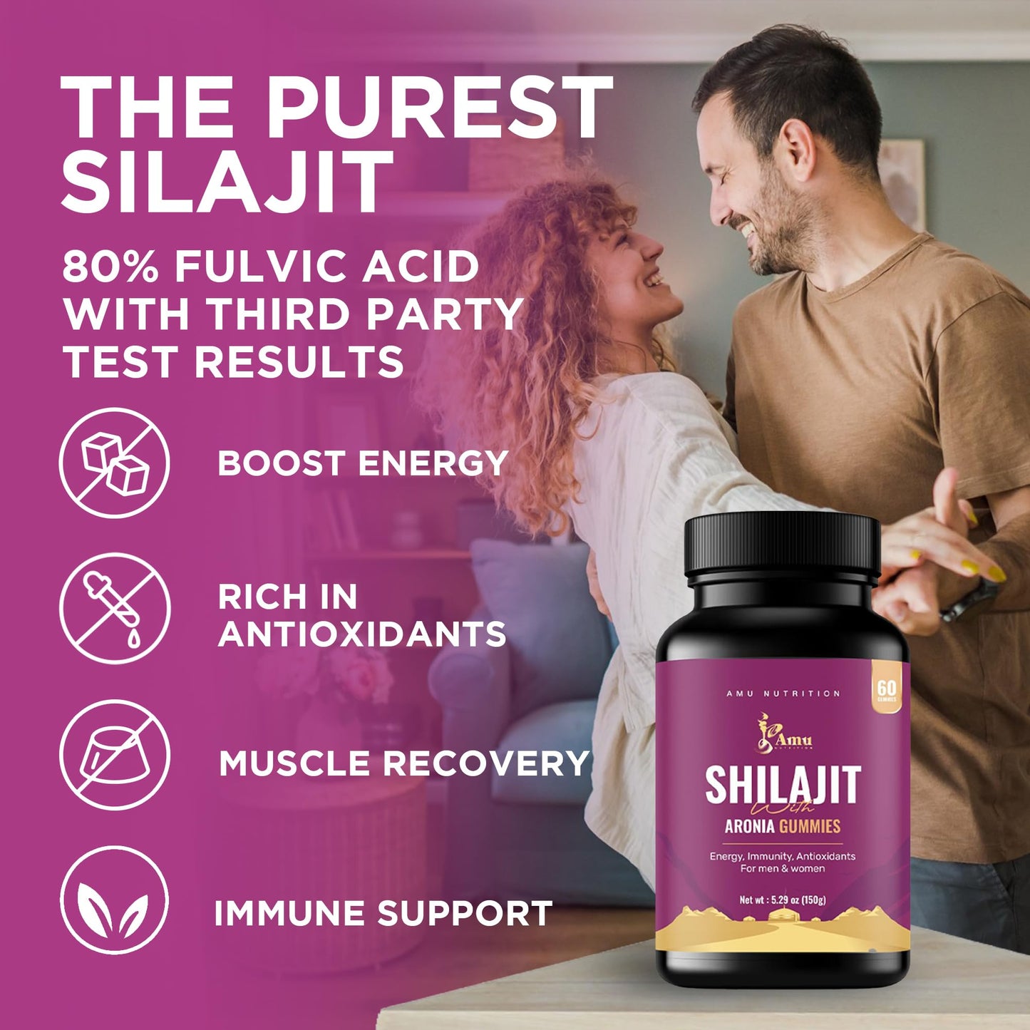 AMU NUTRITION Shilajit Gummies, 60 Count