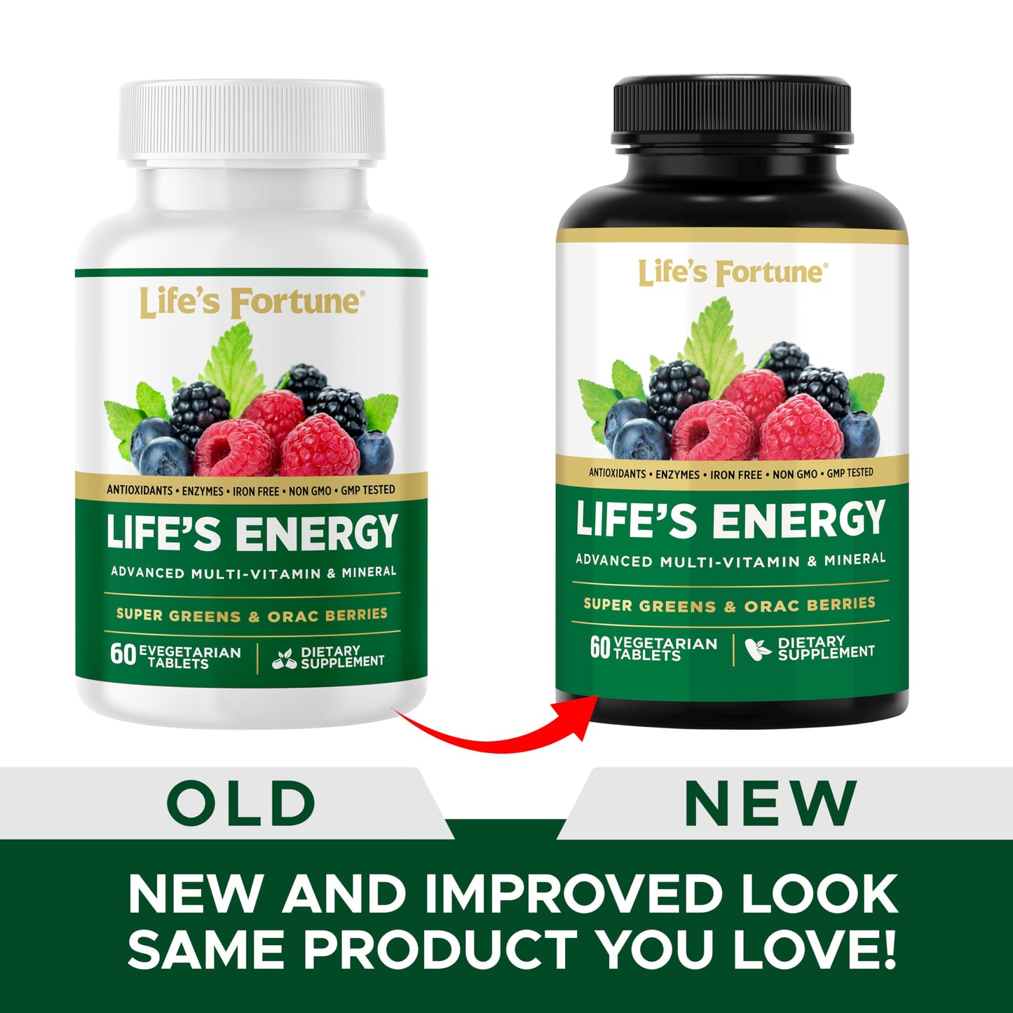 Life's Fortune Life's Energy Advanced Daily Multivitamin for Men & Women, Energy and Immune Support Supplement with Super Greens, Antioxidants, Enzymes - Iron Free, Vegetarian Capsule 60