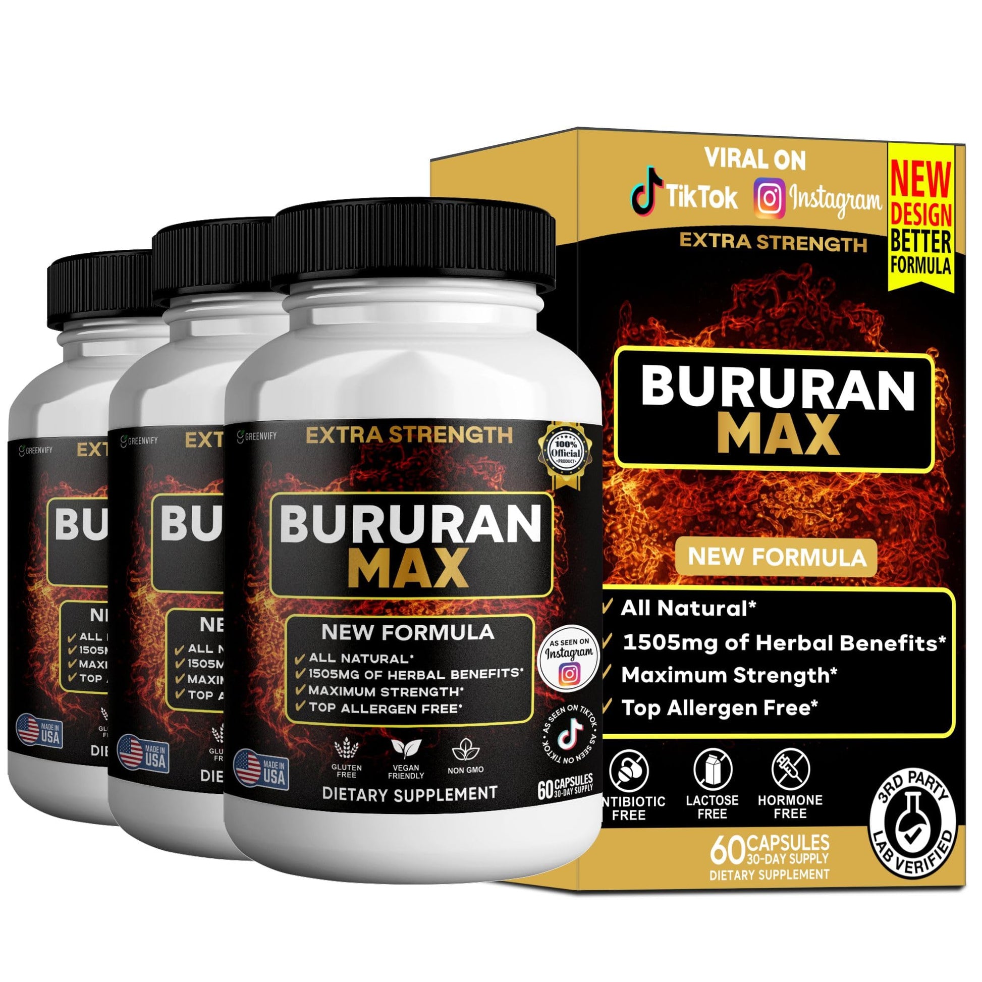 GREENVIFY Bururan Max Organic Maca Root Supplement Black Pepper Capsules 60 Capsules