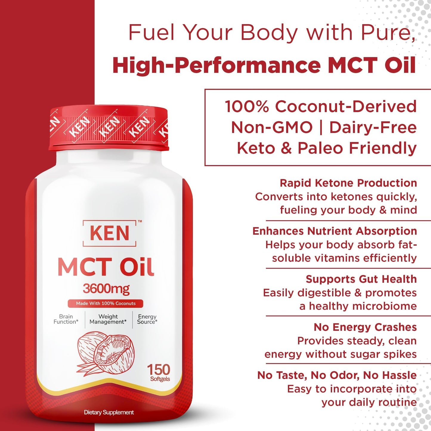 KEN MCT Oil 3600mg Softgel 1 Count
