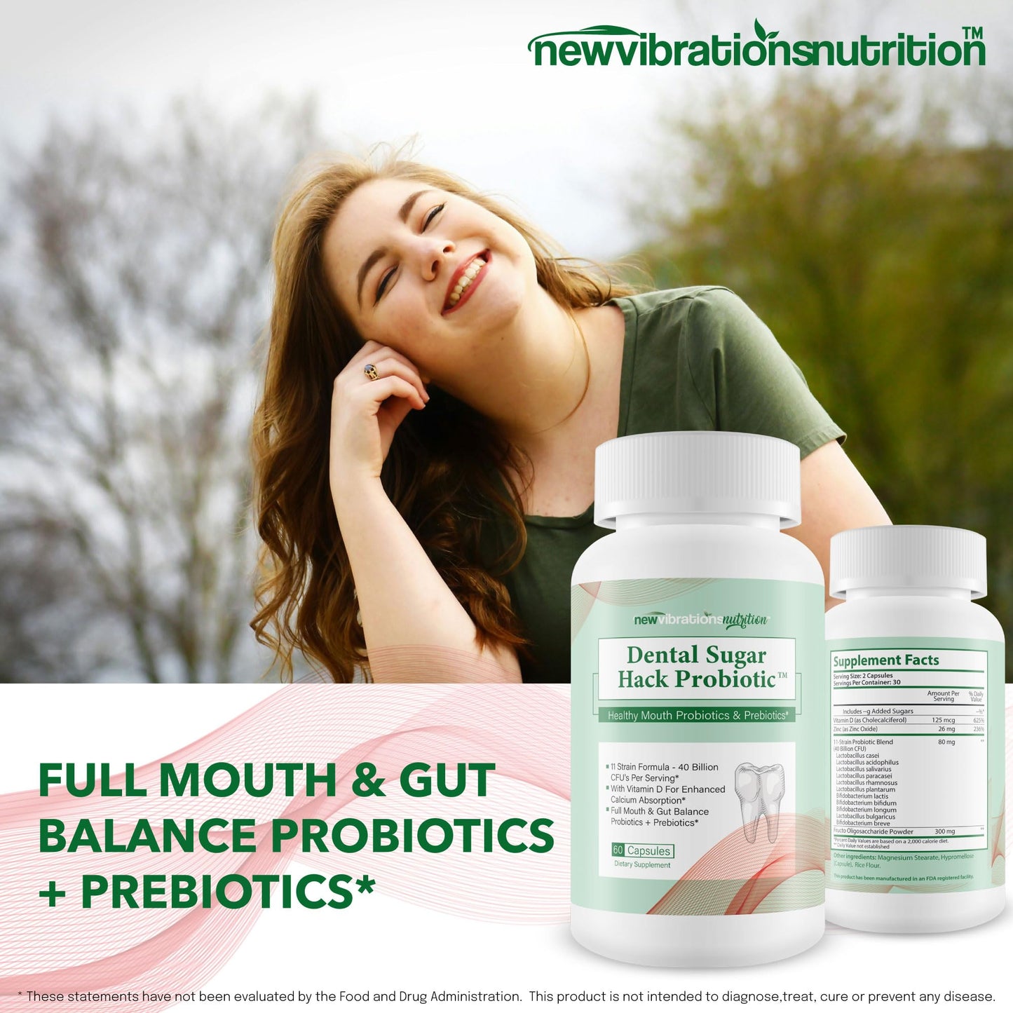 New Vibrations Nutrition Dental Sugar Hack Probiotic Capsule 60 Count