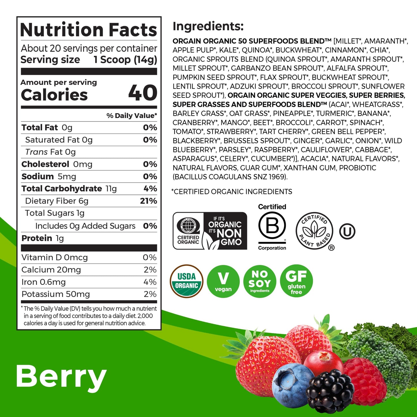 Orgain Organic Greens Powder, 20 Servings