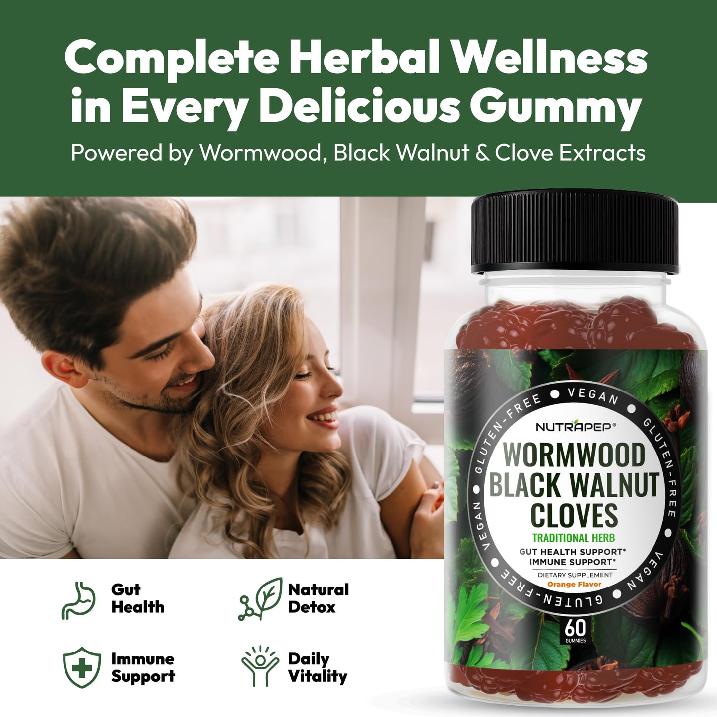 NutraPep Wormwood Black Walnut & Cloves Gummies 60 Count