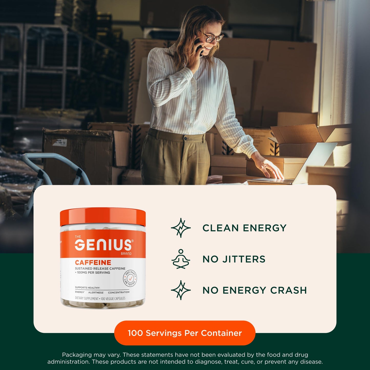 The Genius Brand Genius Caffeine Pills + Mushroom Plant-Based Supplement (Alert Concentration) Capsules, 190 Count