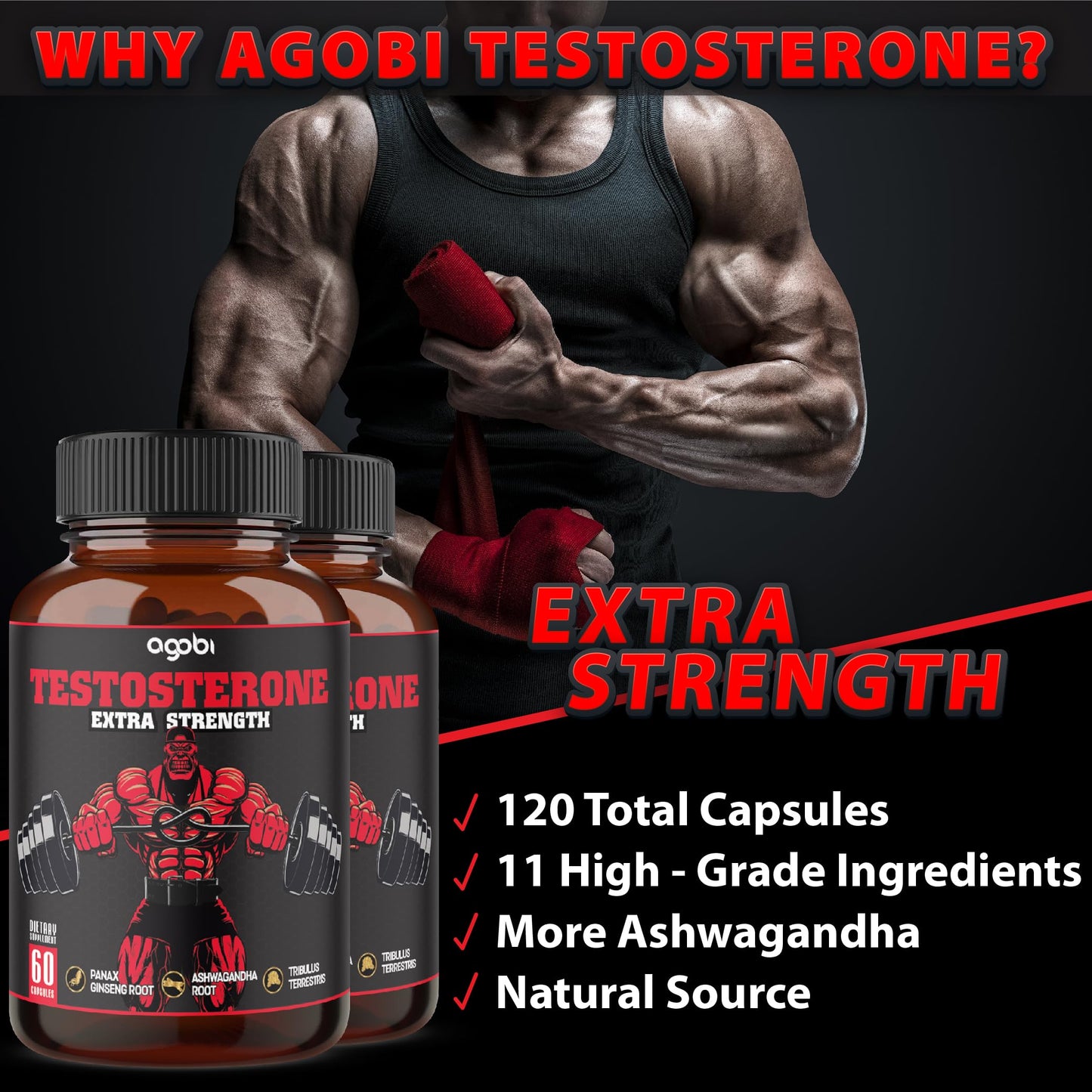 agobi Herbal Test Support for Male Supplement Capsules 120 Count