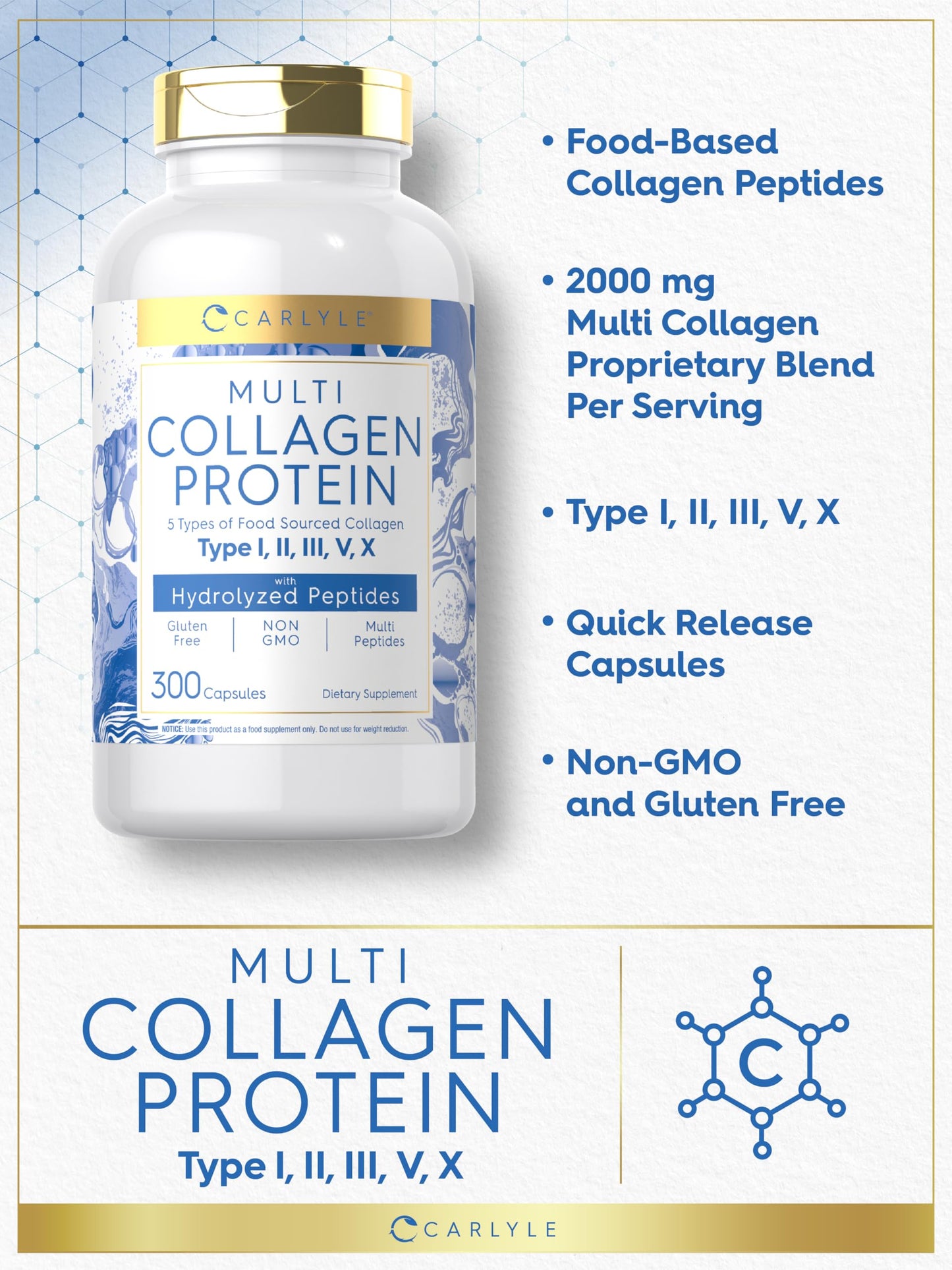 Carlyle Multi Collagen Protein 2000mg Capsules 300 Count