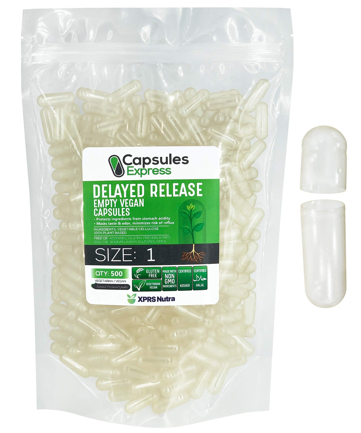 XPRS Nutra Delayed Release Size 1 Empty Capsules Capsule 500 Count