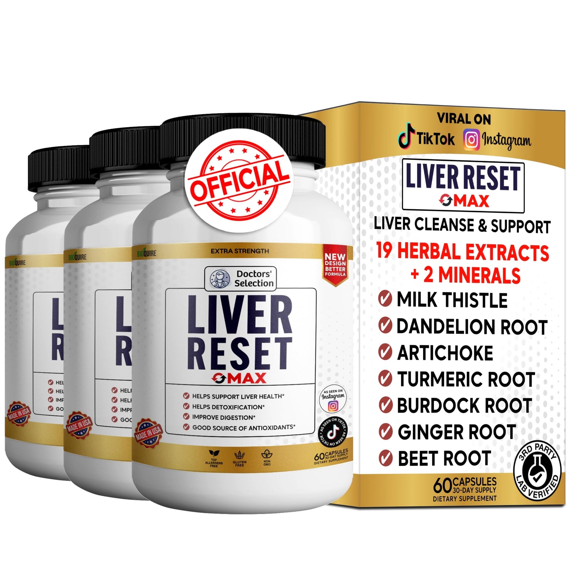 BIOQUIRE Liver Reset Max Extra Strength Detox Support with Zinc & Herbs, 60 Veggie Capsules