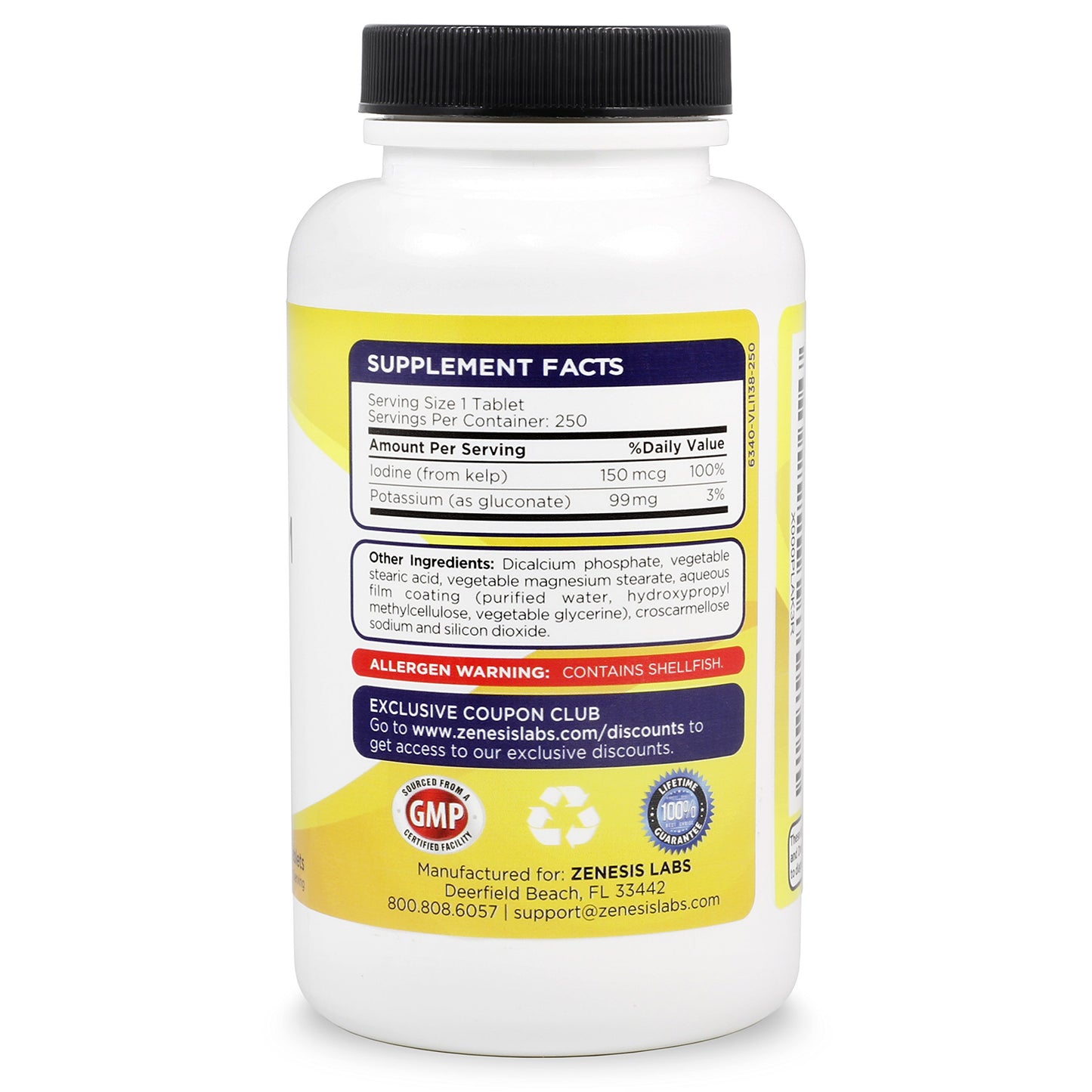 Zenesis Labs Potassium Gluconate 99mg + 150mcg Iodine from Kelp Tablets, 250 Count