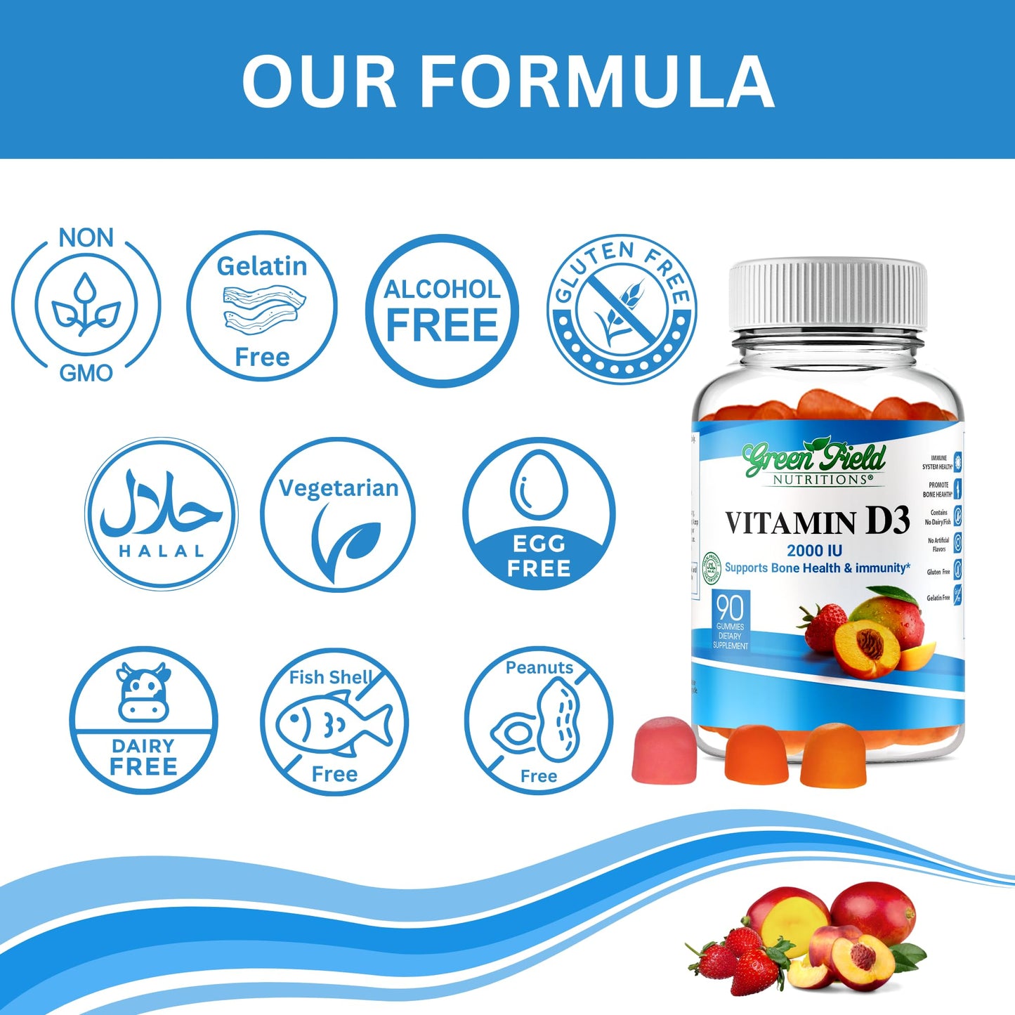 GREEN FIELD NUTRITIONS Vitamin D3 Gummies, 90 Gummies