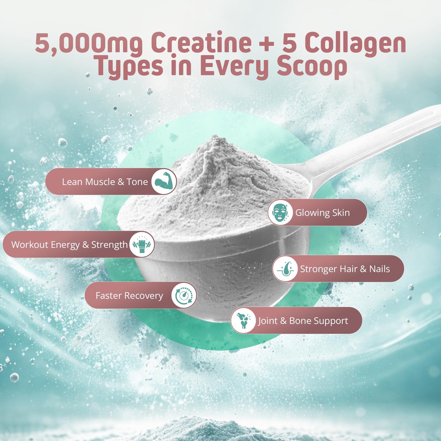 Herbtonics Creatine for Women 5000mg Creatine Monohydrate + Multi Collagen Protein Powder – Lean Muscle, Recovery & Skin Support – Grass-Fed, No Bloat, Unflavored – 10.37 Ounce