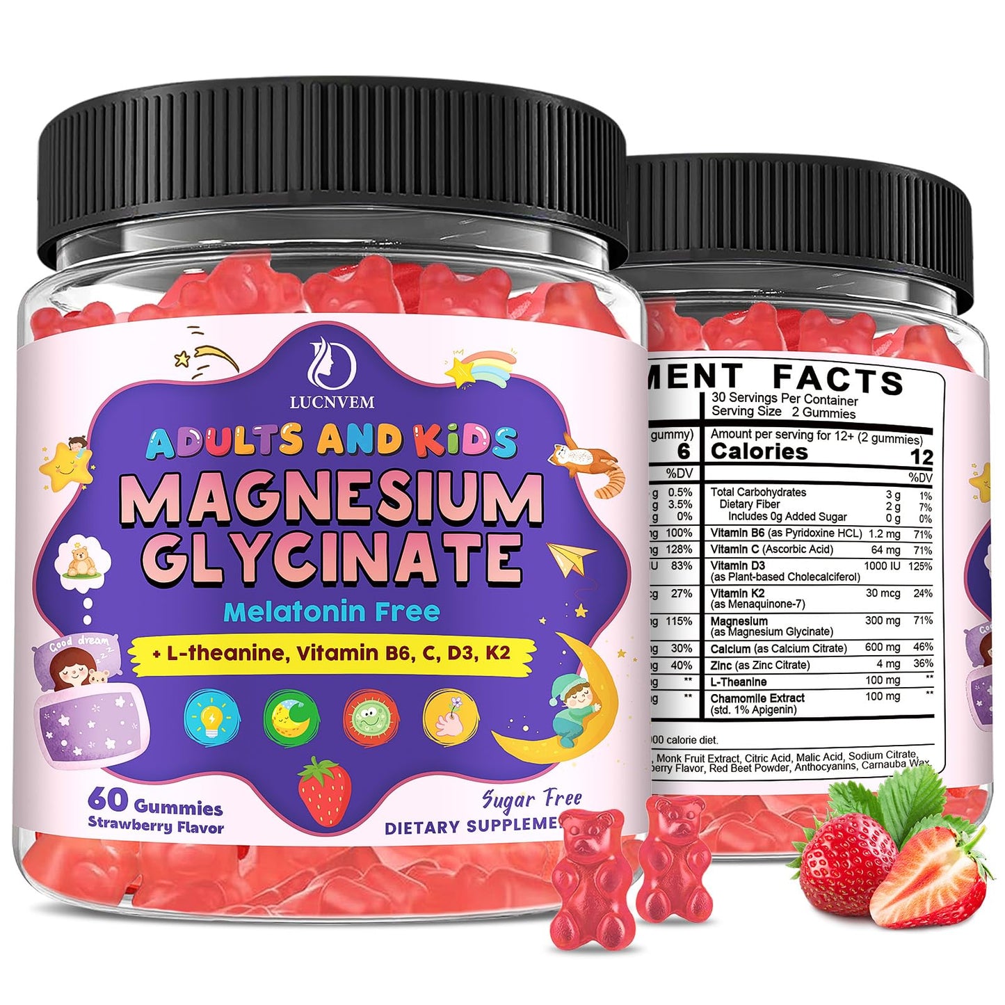 LUCNVEM Magnesium Glycinate Gummies for Kids 4+ & Adults 120 Ct