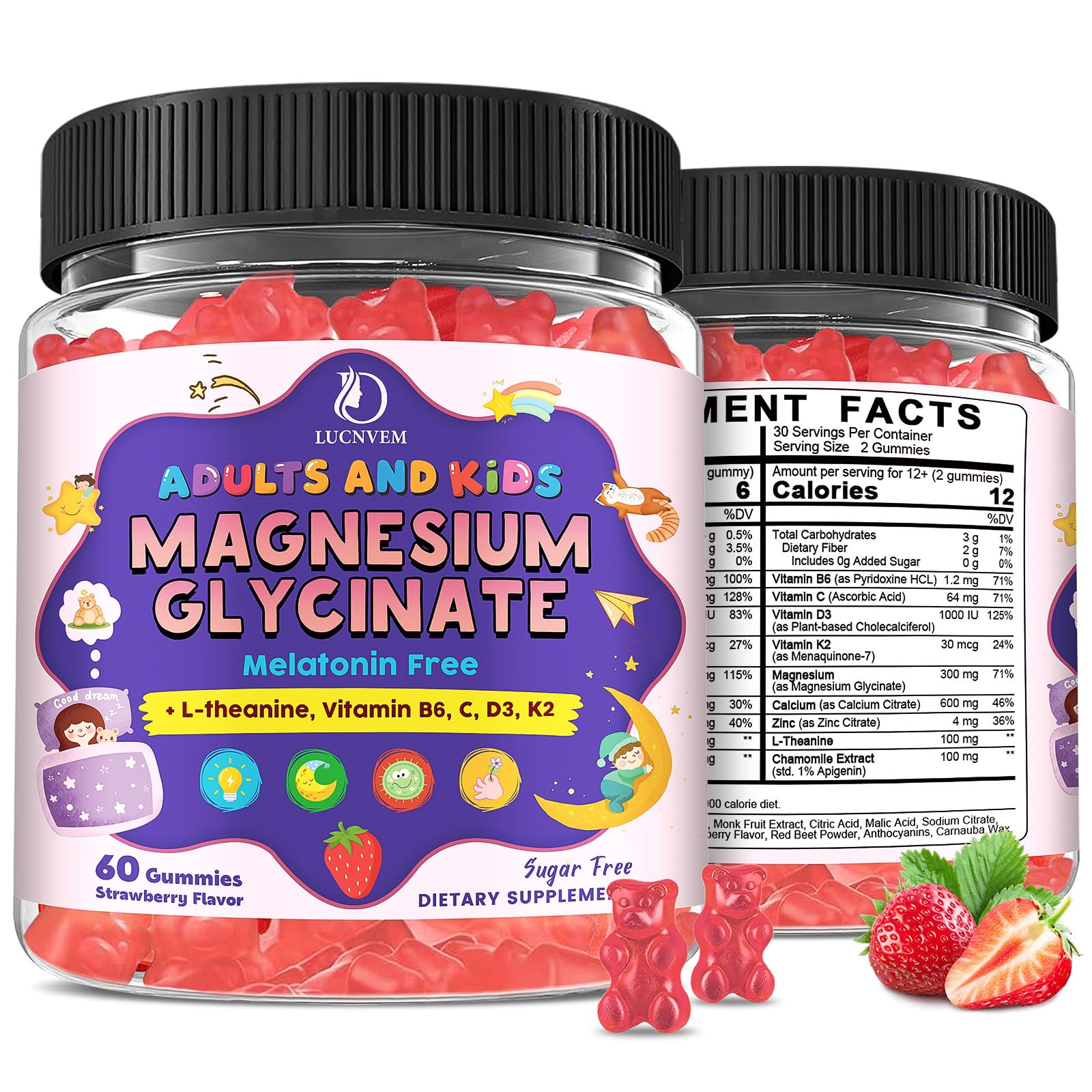 LUCNVEM Magnesium Glycinate Gummies for Kids 4+ & Adults 120 Ct