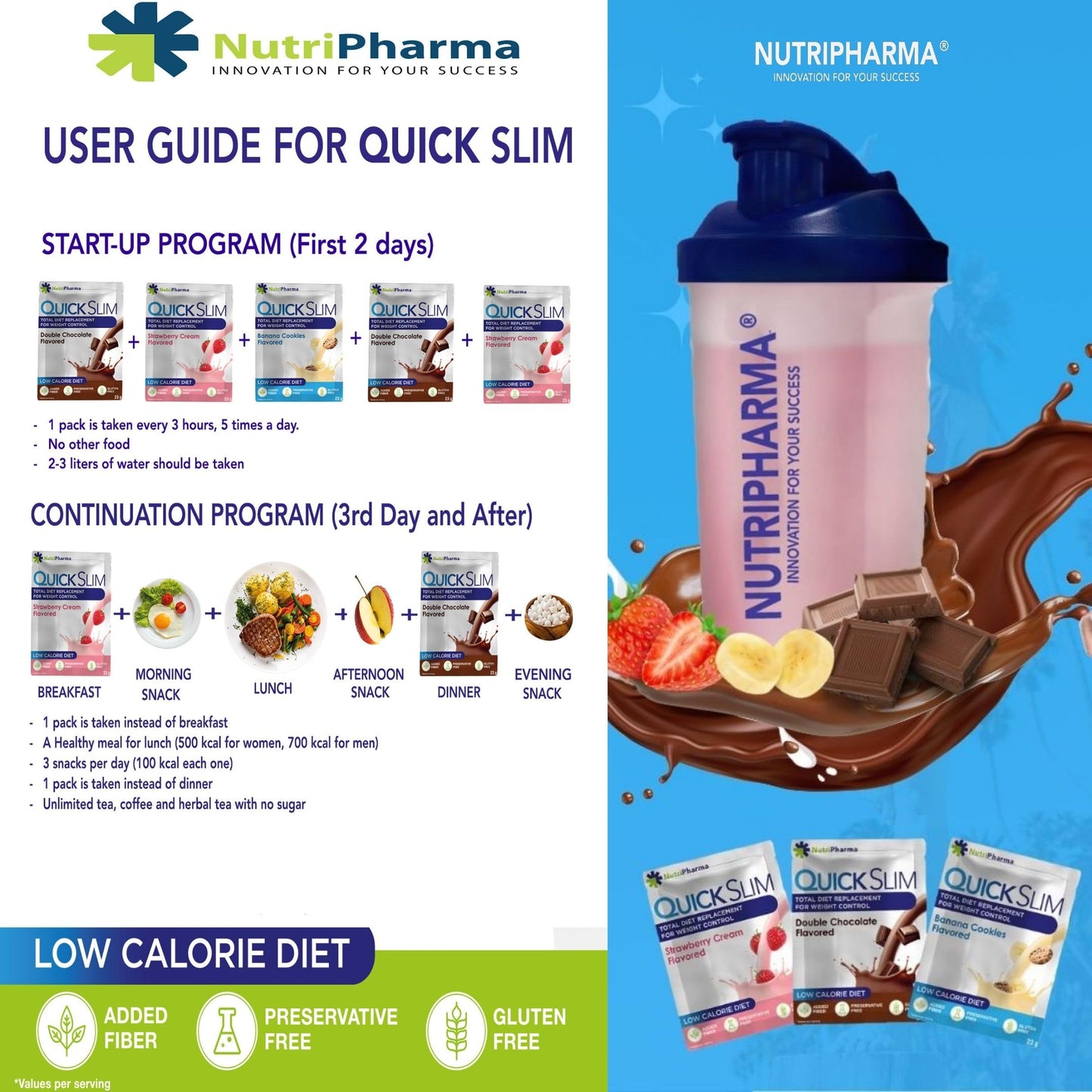 NUTRIPHARMA Quick Slim Meal Replacement Shake Powder, 24.34 oz
