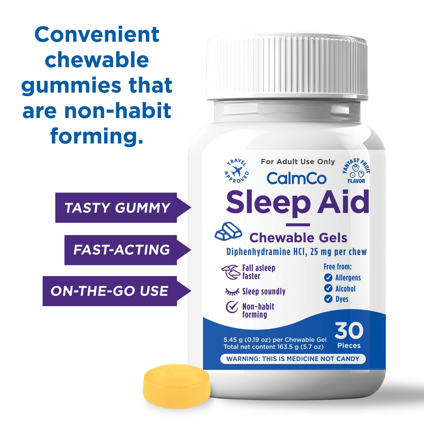 CalmCo Adult Sleep Aid Chewable Gels, 30 Count
