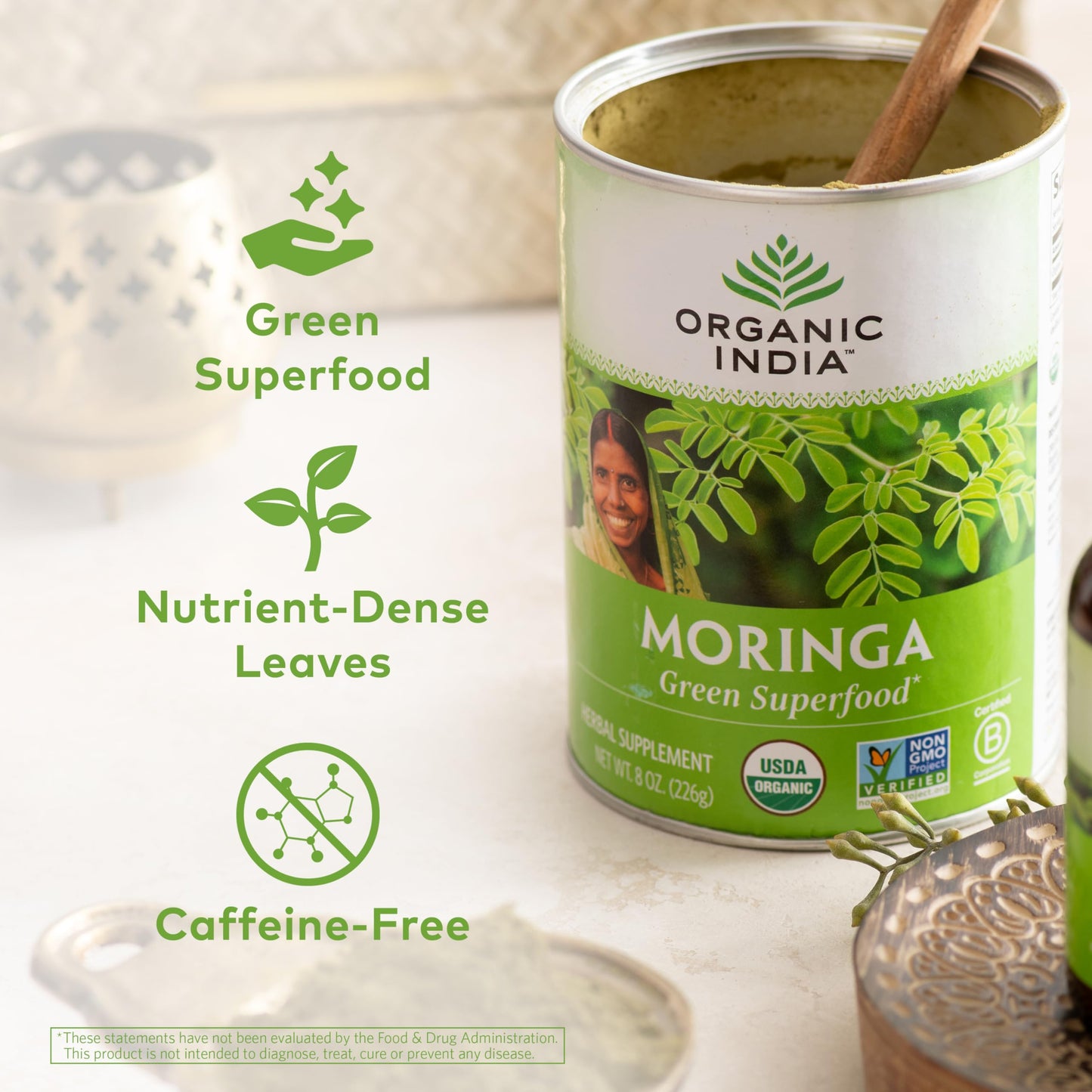 Organic India Moringa Herbal Supplement Powder, 8 oz
