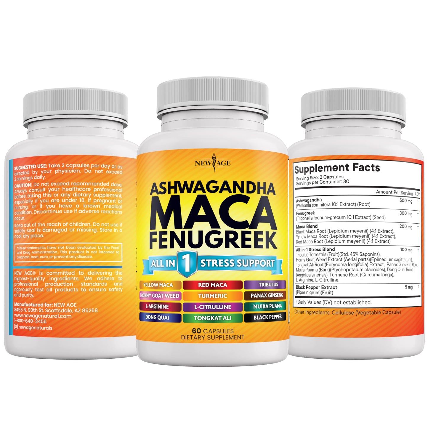 NEW AGE Ashwagandha Maca Root Fenugreek Tongkat Ali Ginseng Capsule 120
