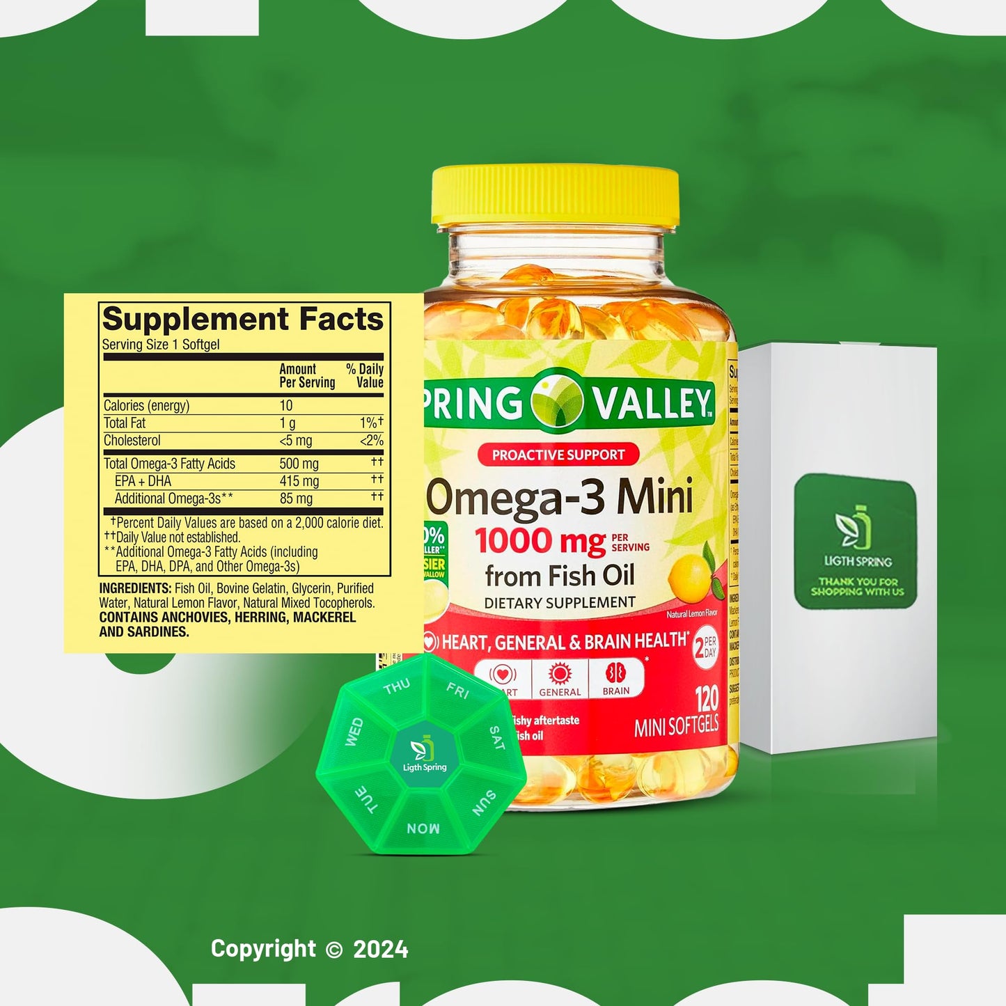 LightSpring Omega-3 Mini Fish Oil Softgels, 1000 mg, 120 Count