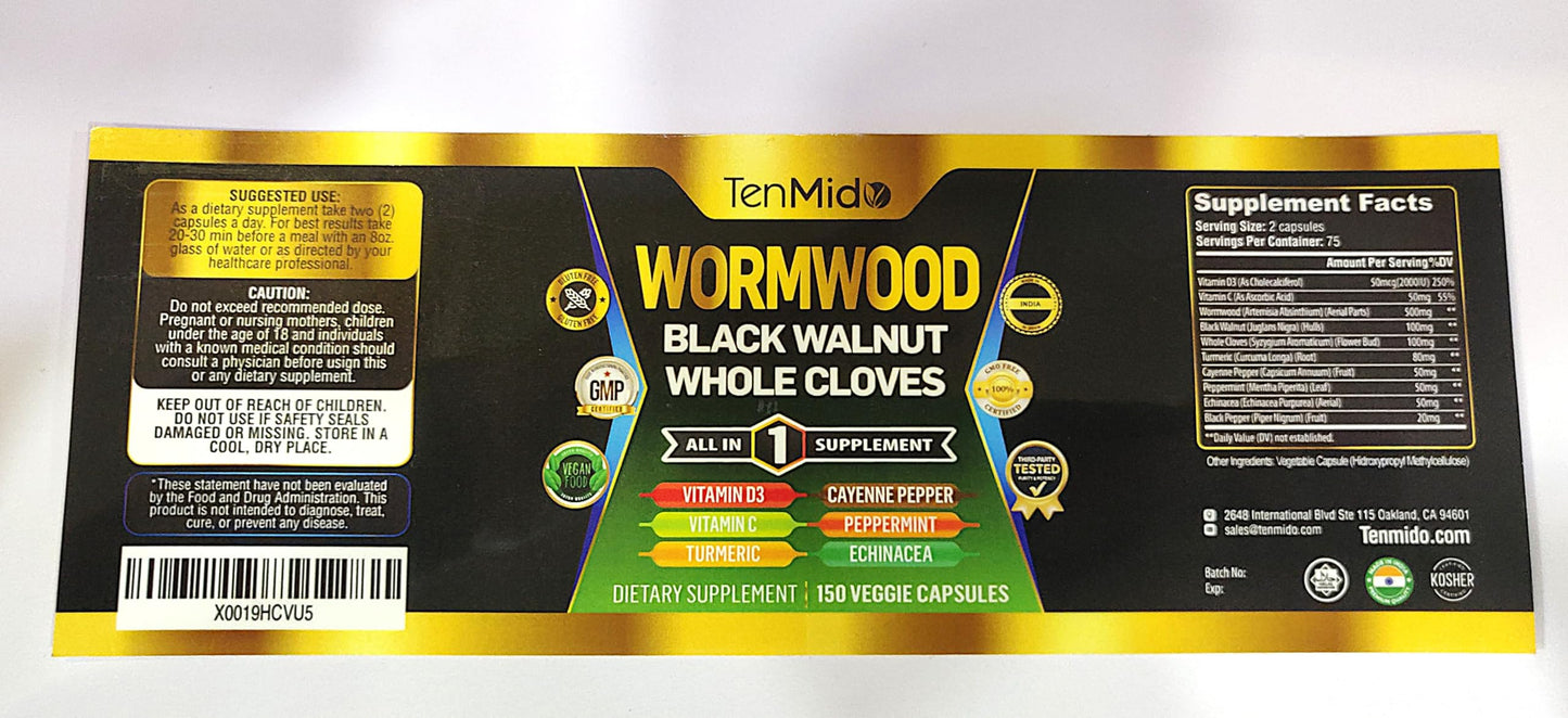 Tenmido Wormwood Capsules 150 Capsules