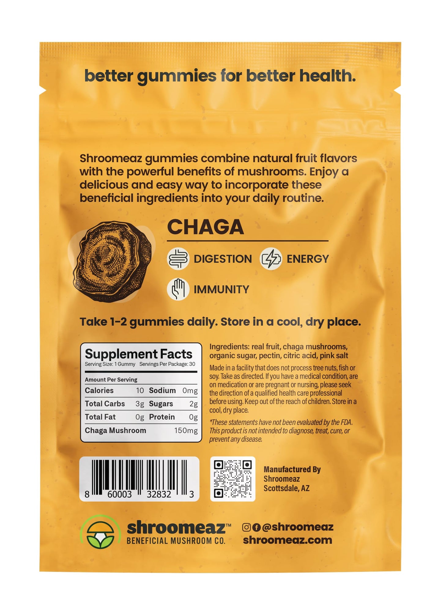 Xero Picks Shroomeaz Beneficial Mushroom Gummies Made with Real Fruit (Chaga), 30 Count