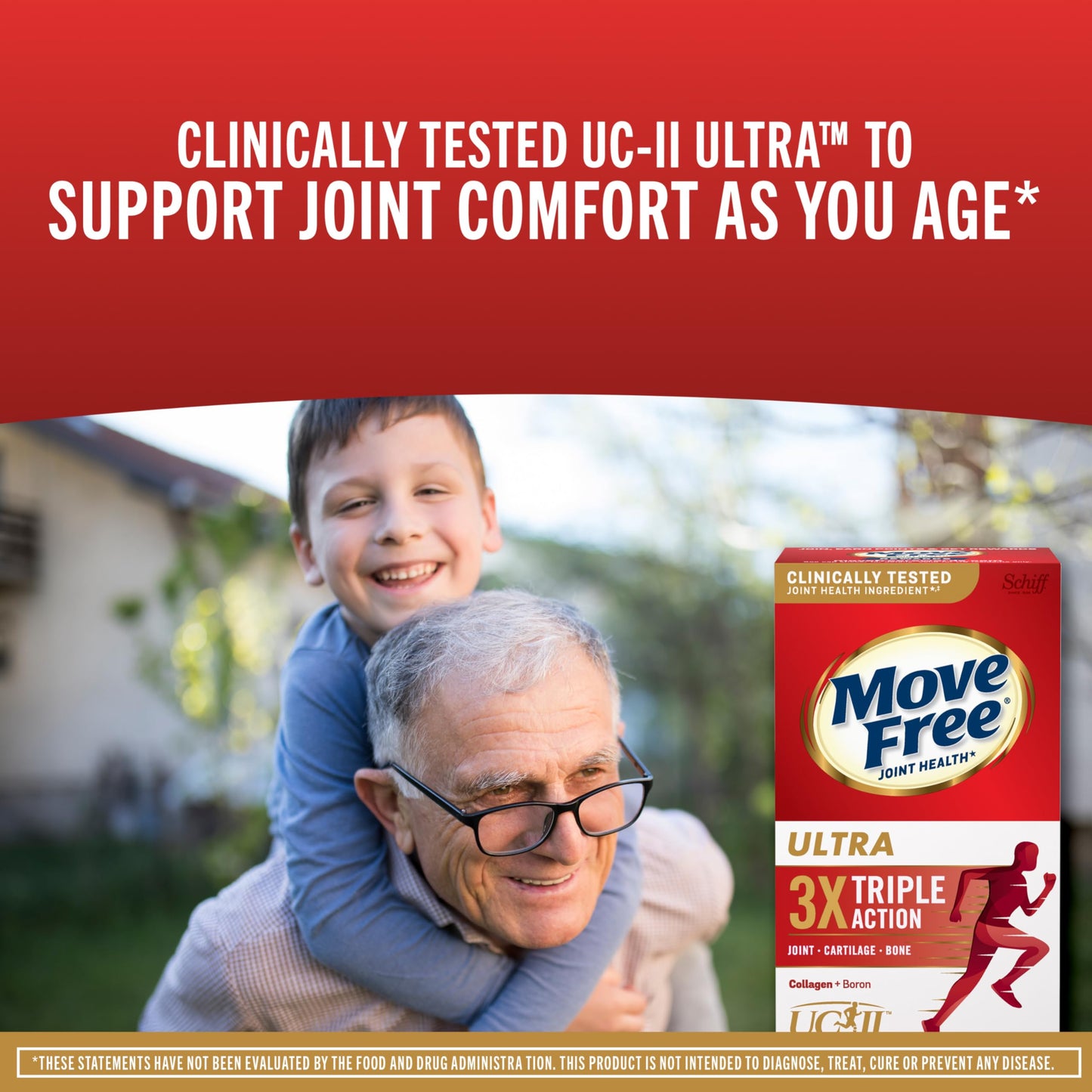 Move Free Ultra Triple Action Joint Support Supplement Tablet, Type II Collagen, Boron & Hyaluronic Acid, 64 Tablets