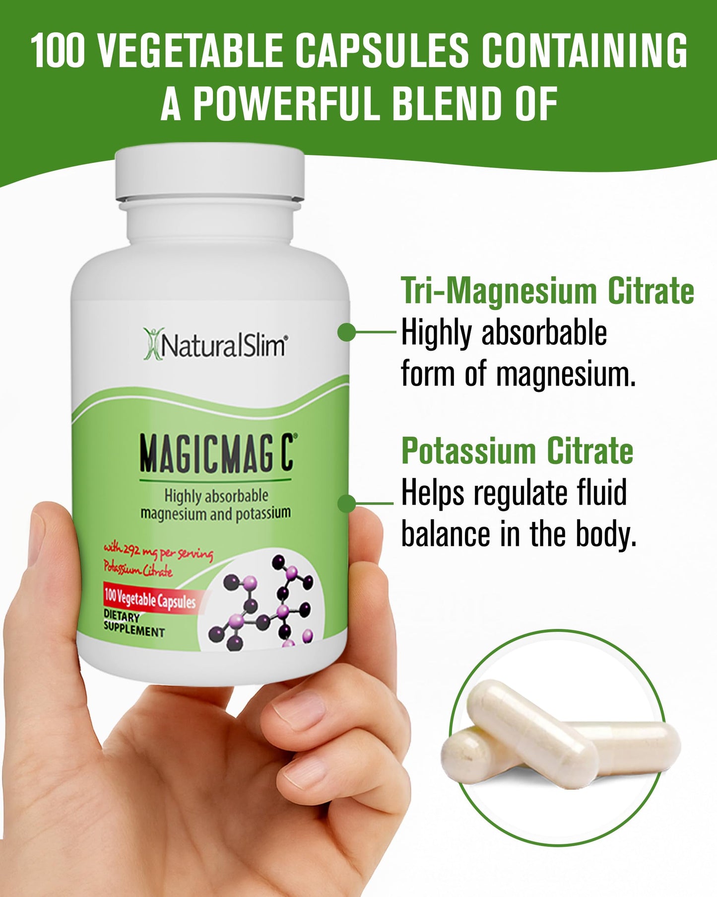 NaturalSlim MagicMag C Magnesium Citrate Capsules, 100 Capsules