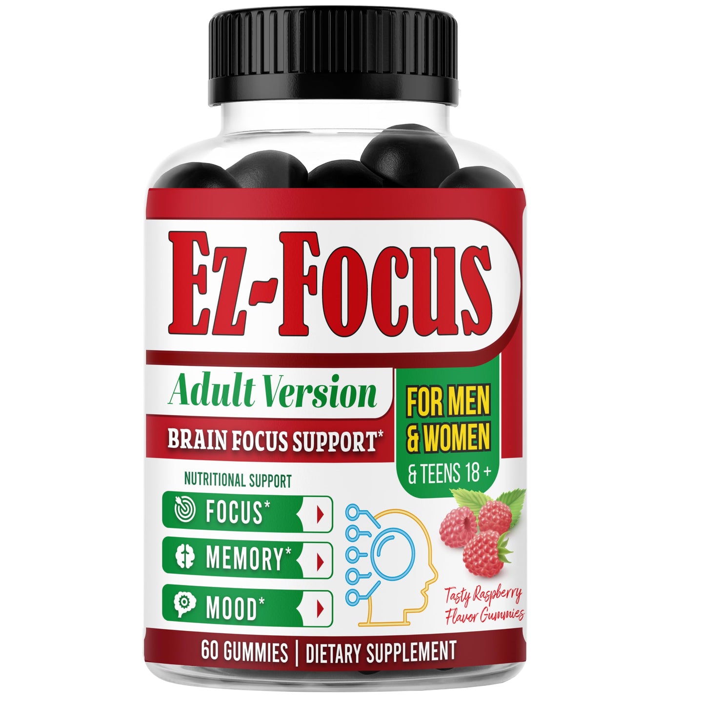Ez-Focus Gummies Nootropics Brain Support, 60 Count