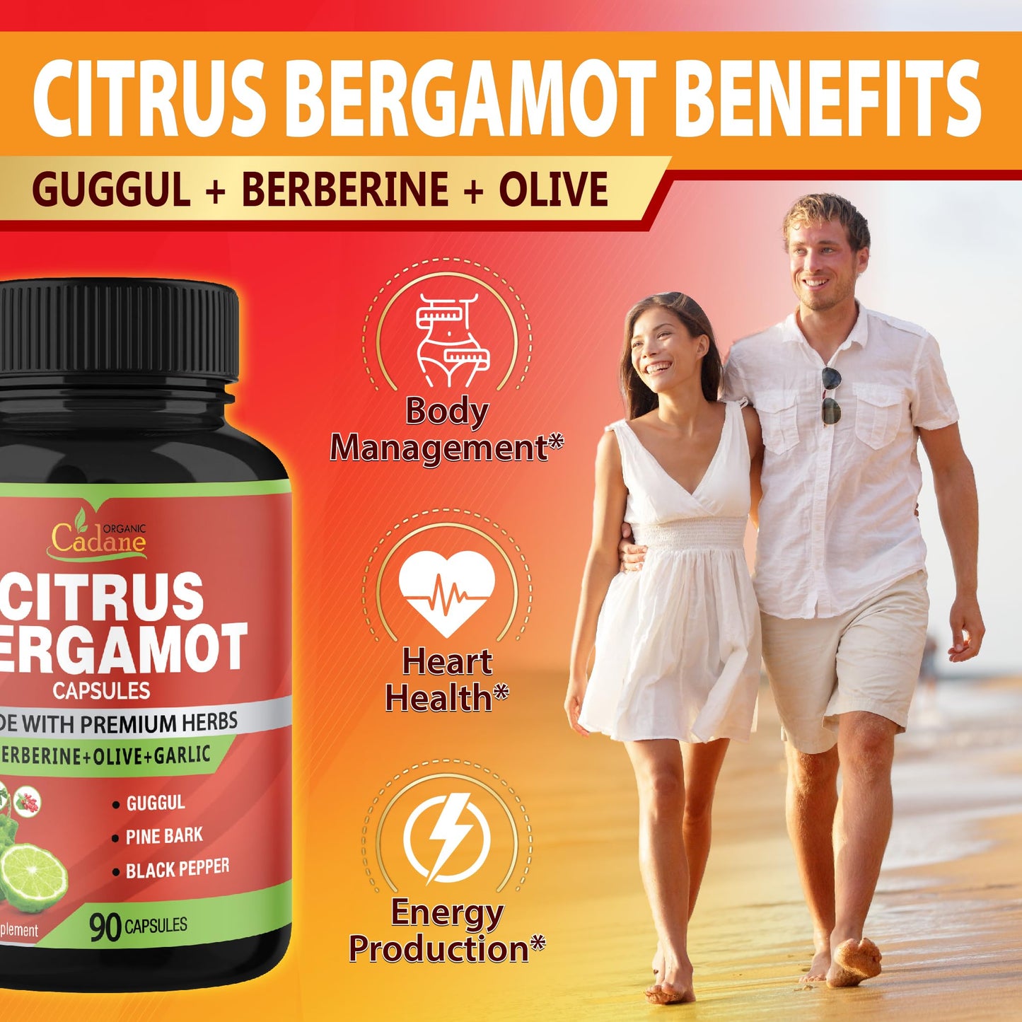 Organic Cadane Citrus Bergamot Supplement Extract Capsules, 90 Count