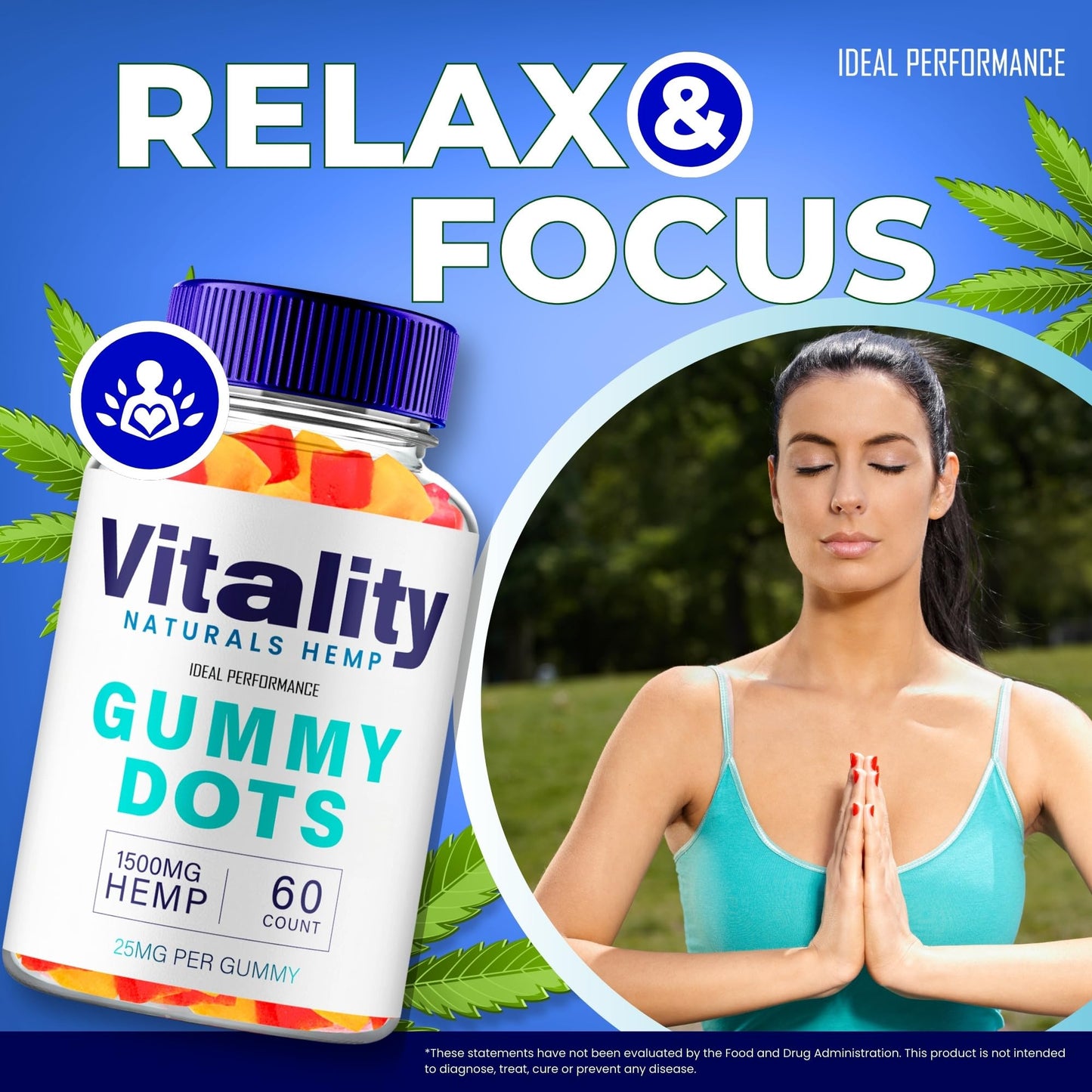IDEAL PERFORMANCE Vitality Gummy Dots Hemp Gummies with Hemp Seeds Organic Extract, 60 Gummies