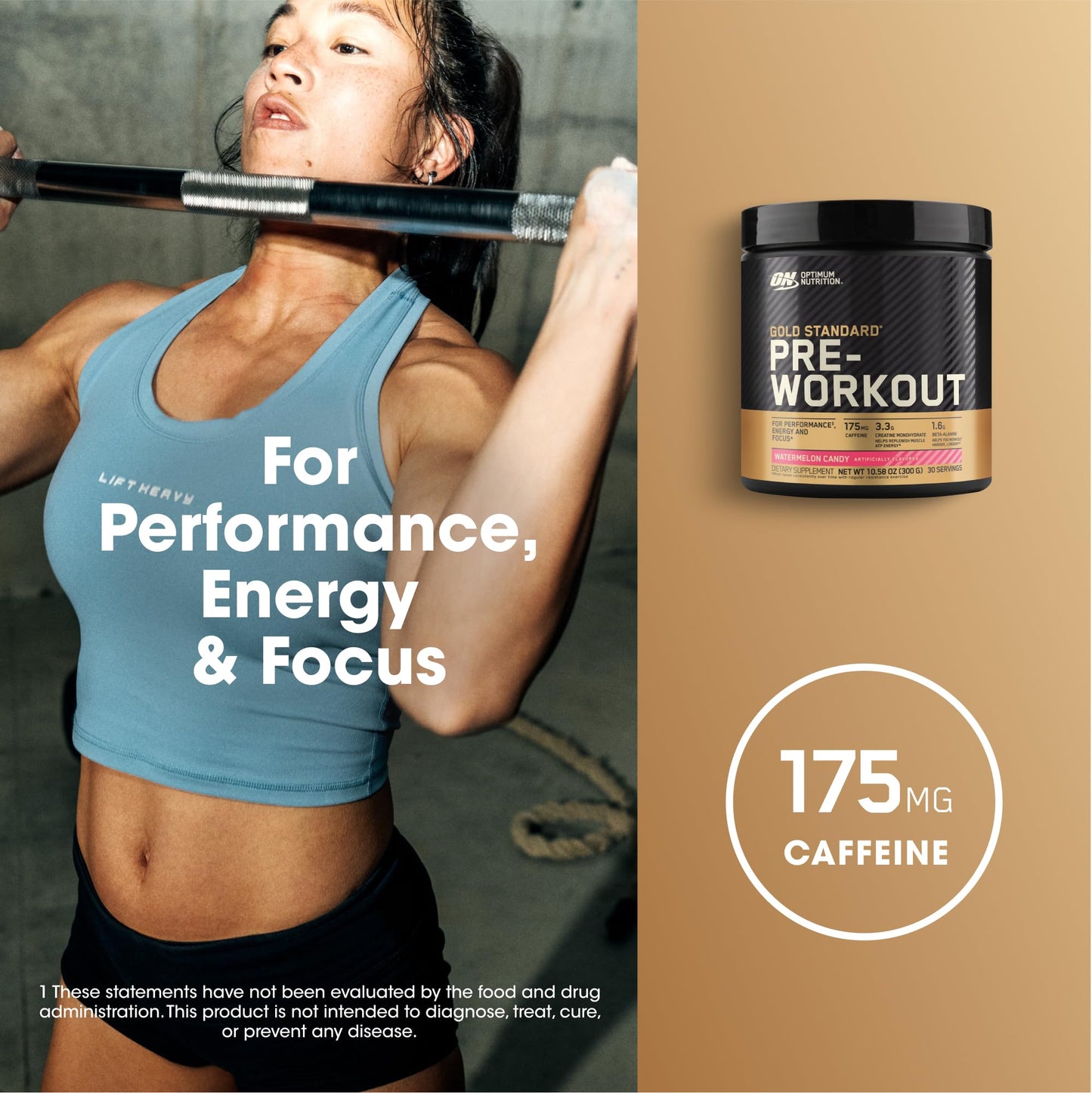 Optimum Nutrition Gold Standard Pre-Workout Powder Watermelon Candy, 30 Servings, 10.58 oz