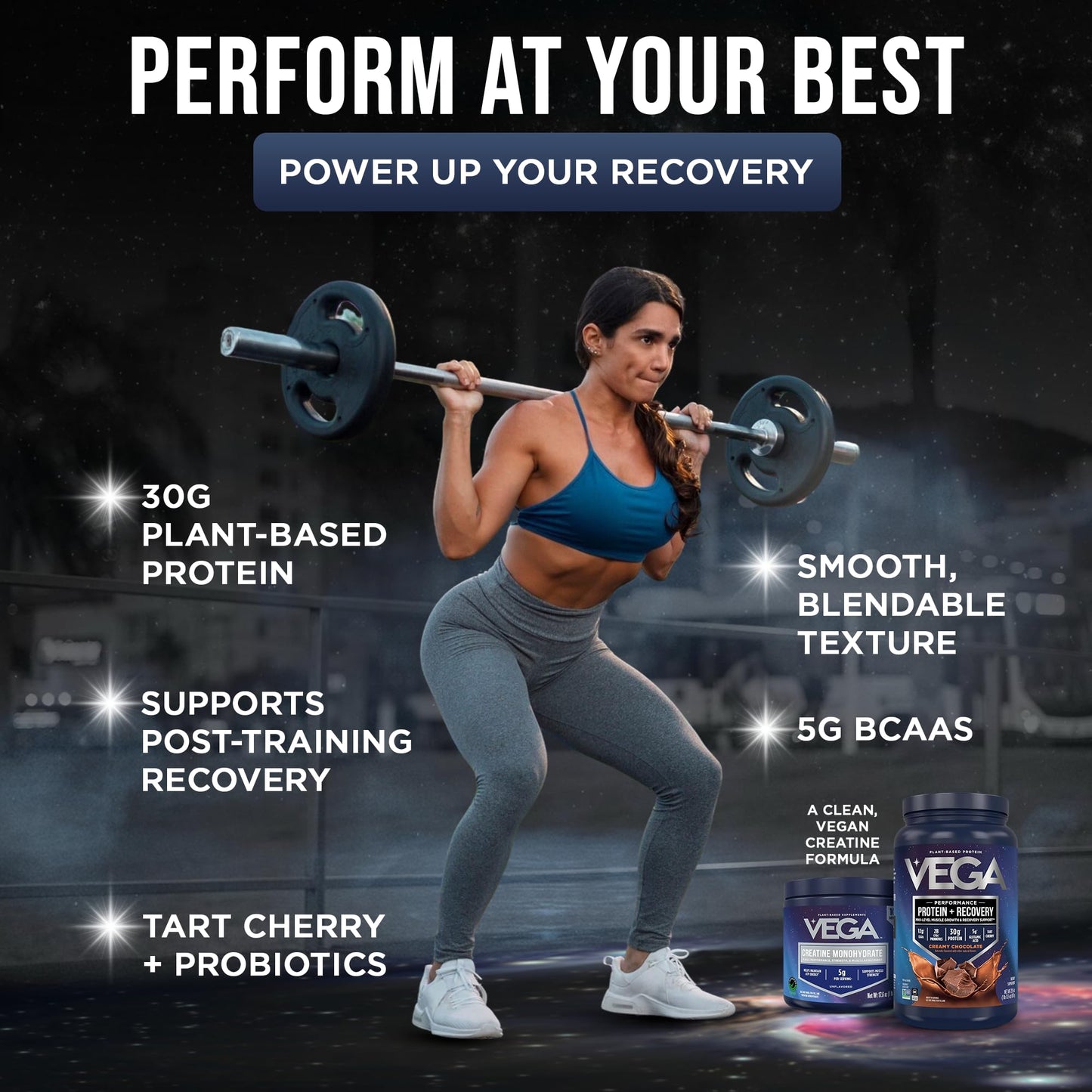 Vega Protein + Recovery Chocolate & Creatine Monohydrate Powder Bundle, Protein Powder 1.8 lb (19 Servings) + Creatine Monohydrate Powder 17.6 oz (100 Servings)