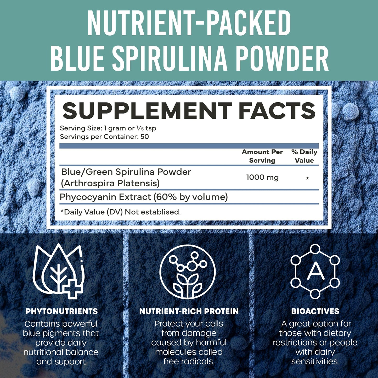 Holistic Bin Blue Spirulina Powder 1.7637 oz