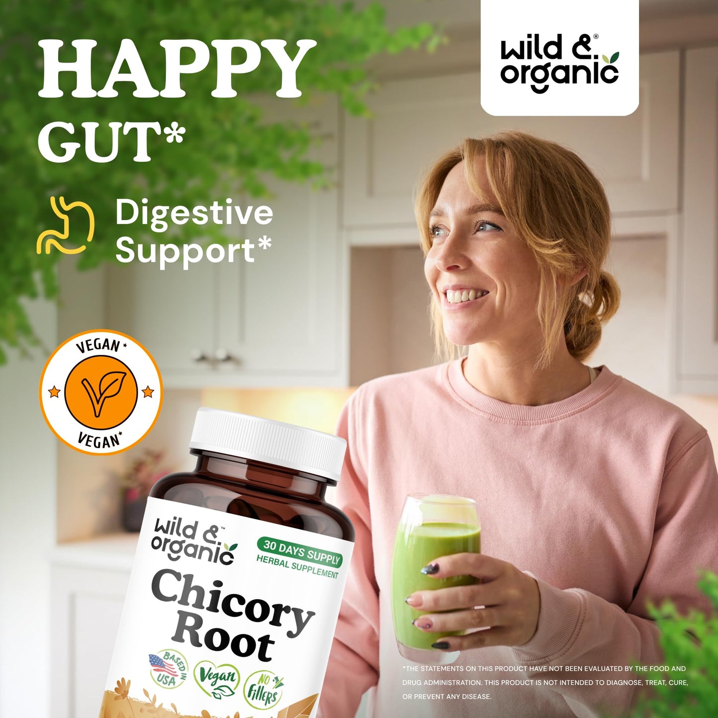 Wild & Organic Chicory Root Fiber Capsules 120 Count
