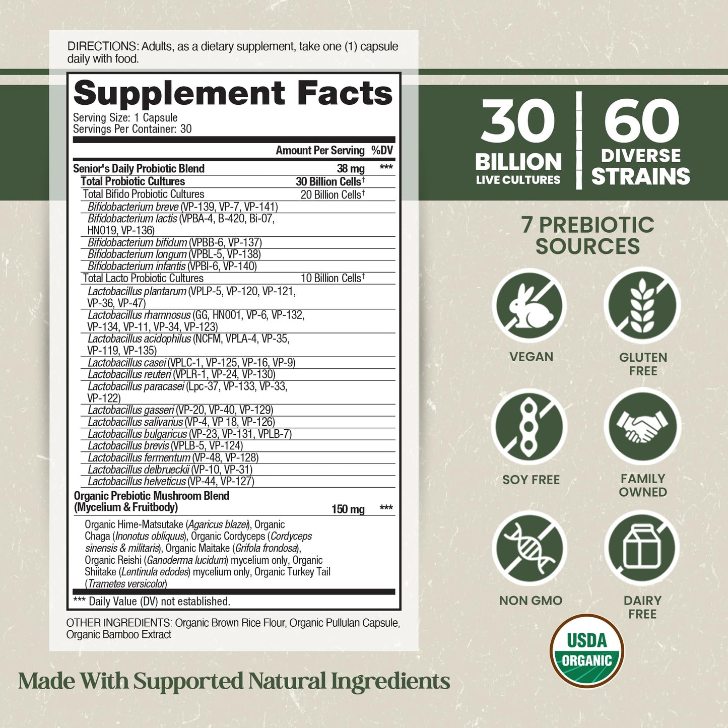Vital Planet Organic Flora Probiotics for Seniors, Capsules, 30 Count