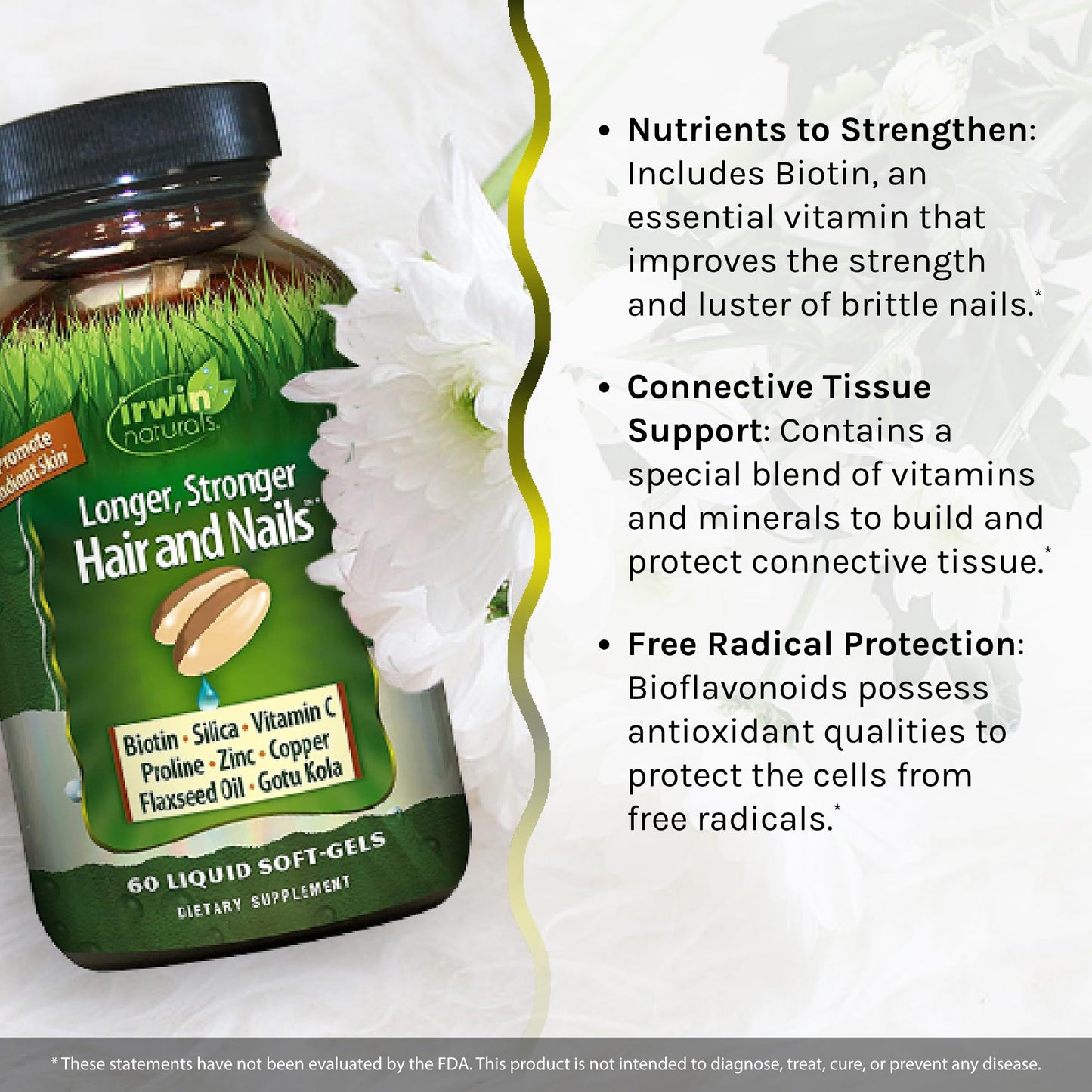 Irwin Naturals Longer, Stronger Hair and Nails - Promotes Vibrant Shine Texture & Strength, 60 Softgels