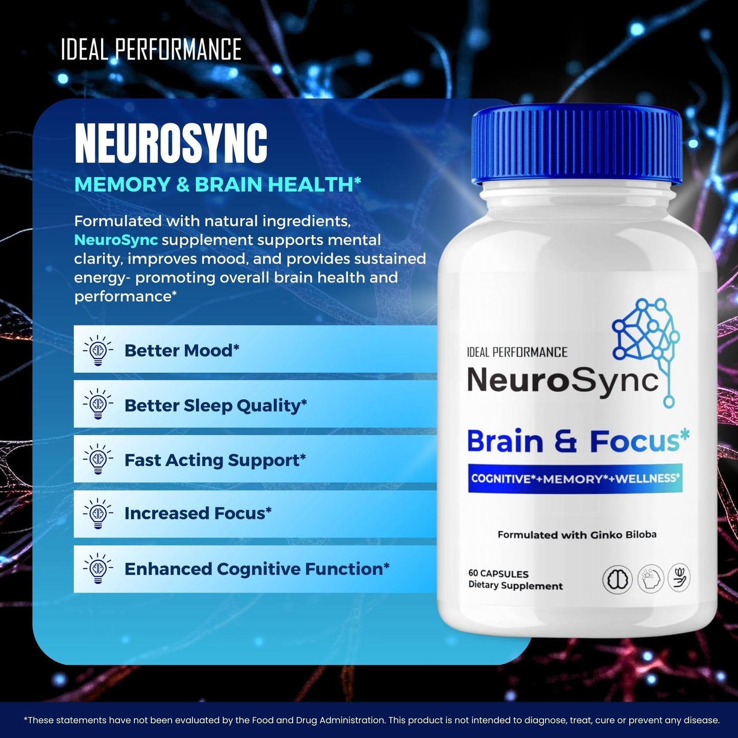 IDEAL PERFORMANCE Neuro Sync Capsules, 300 Capsules