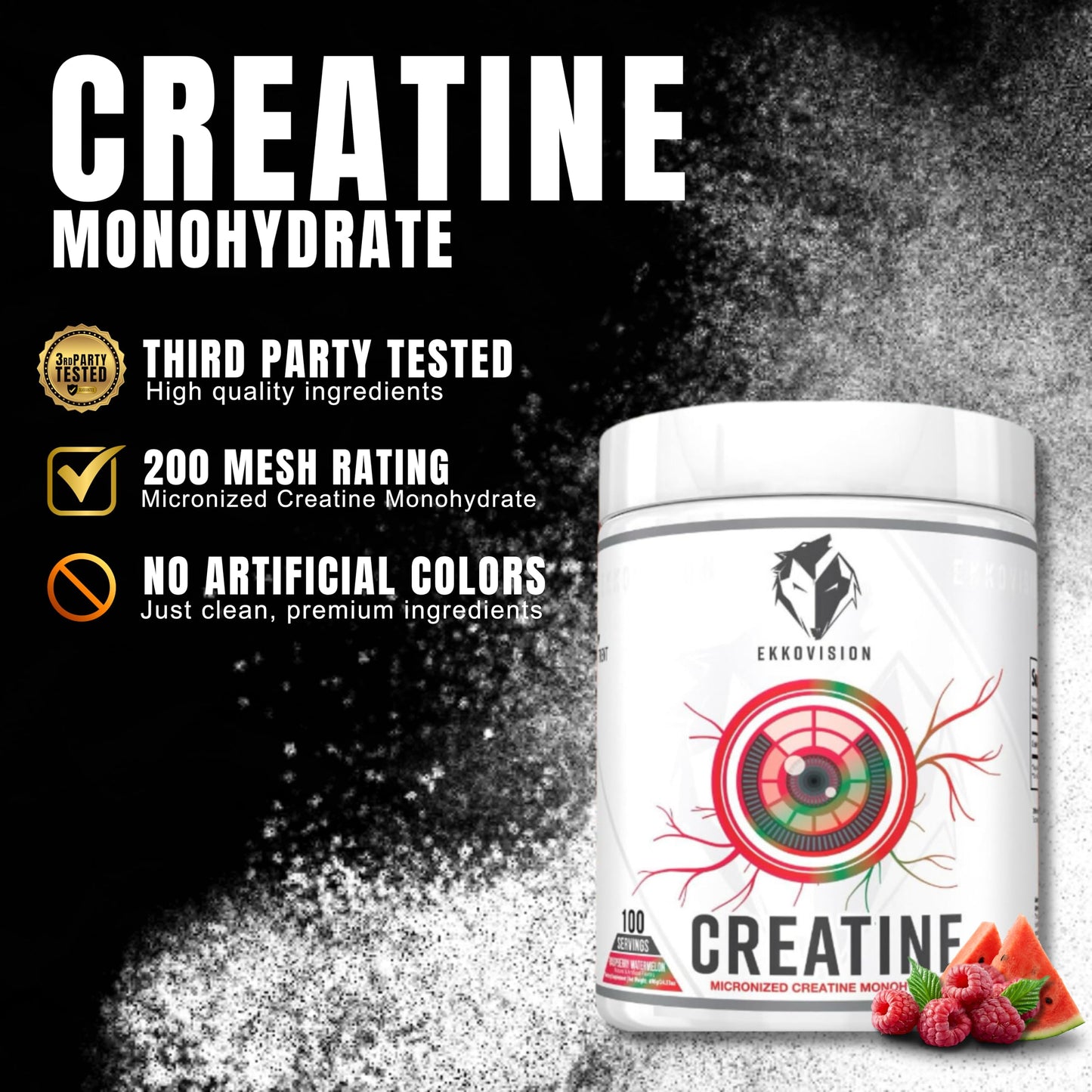 Ekkovision Creatine Monohydrate Powder, 100 Servings
