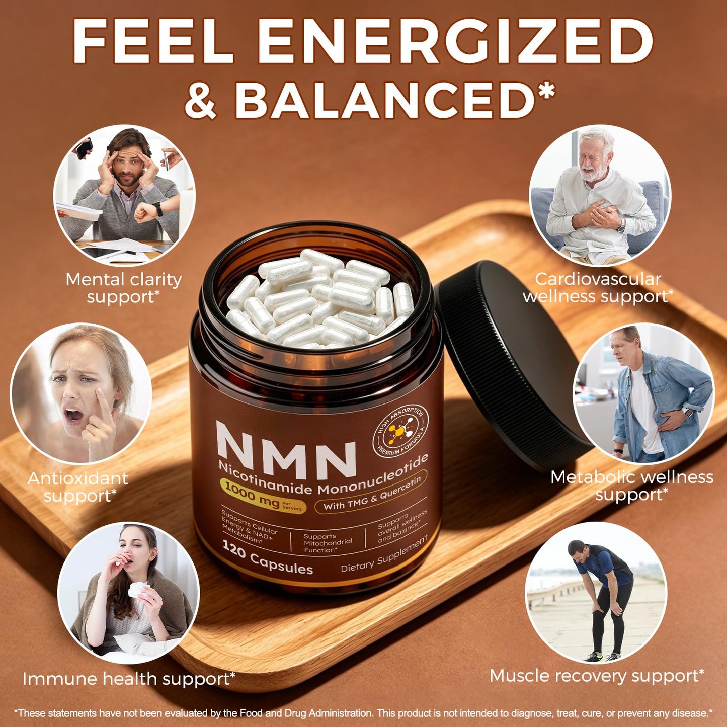 YJDHRPBI NMN Supplement, NAD+ Precursor, 10-in-1 with Nicotinamide Mononucleotide, Resveratrol, CoQ10, Quercetin & Glutathione, Supports Cellular Energy & Longevity, Capsule, 120 Count
