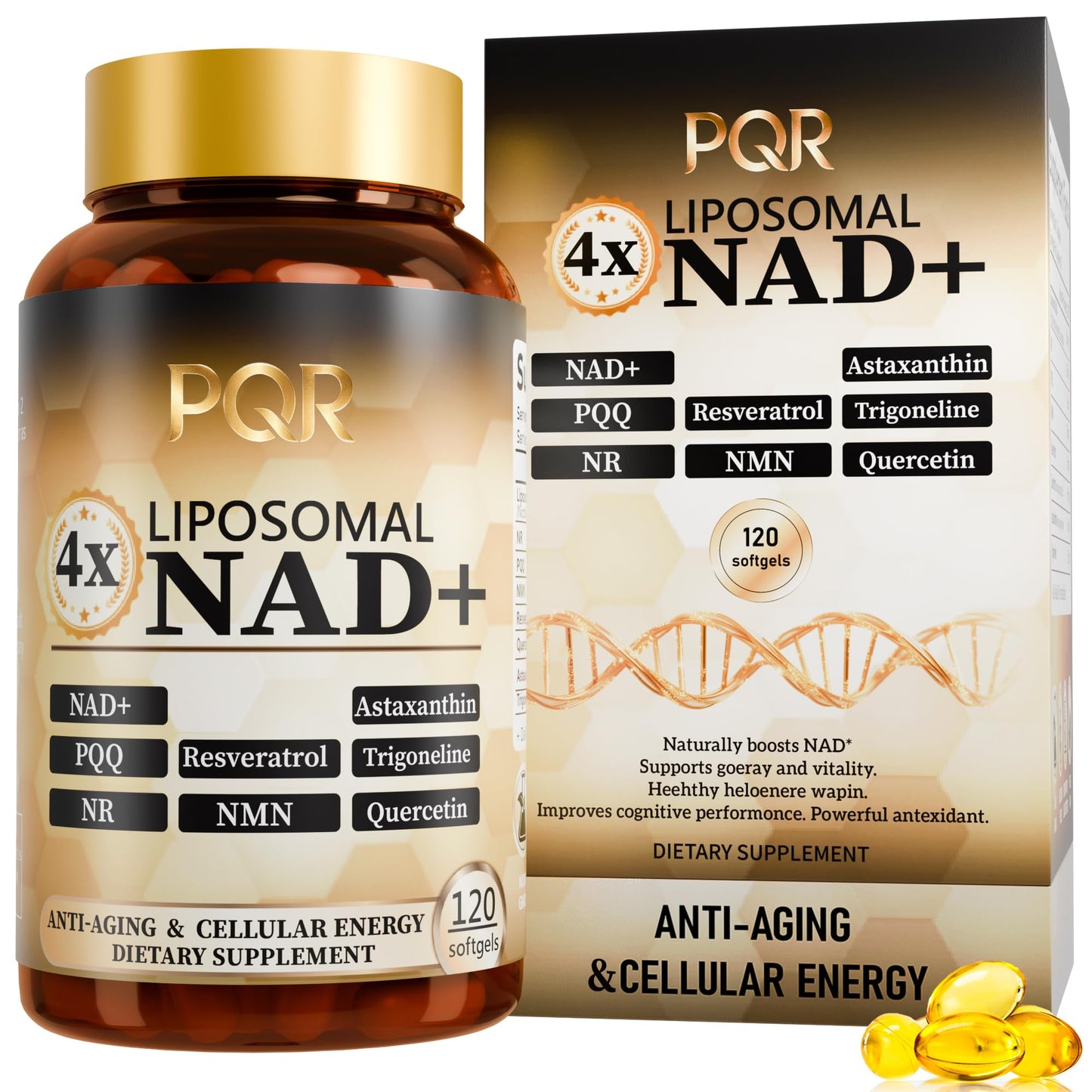 PQR NAD Supplement 1200mg Liposomal NAD+ Nicotinamide Riboside with Resveratrol, NAD Plus Boosting - Support Cellular Health, Stamina & Healthy Aging for Women & Men Capsule 120