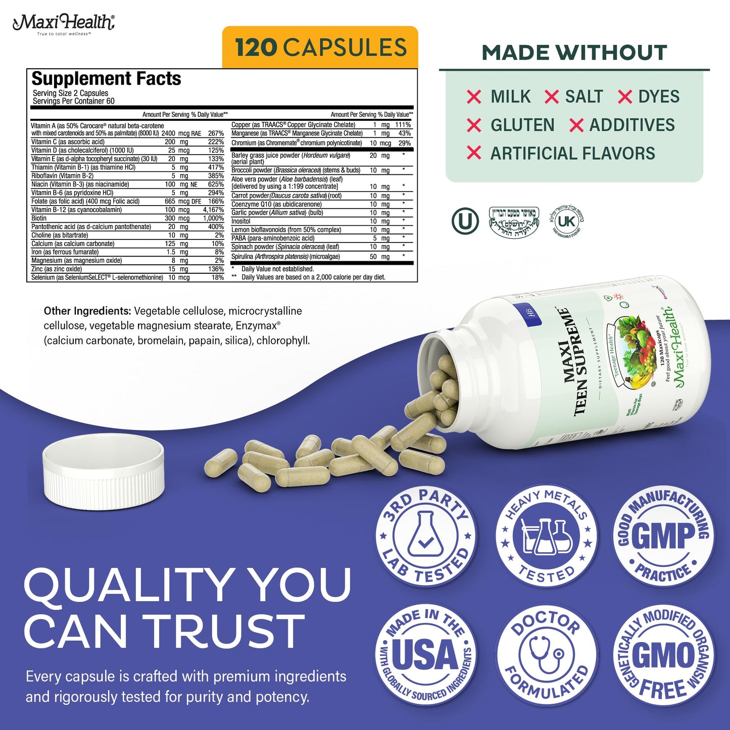 Maxi Health Teen Multivitamin Supreme for Boys 12-17 Capsules, 120 Count
