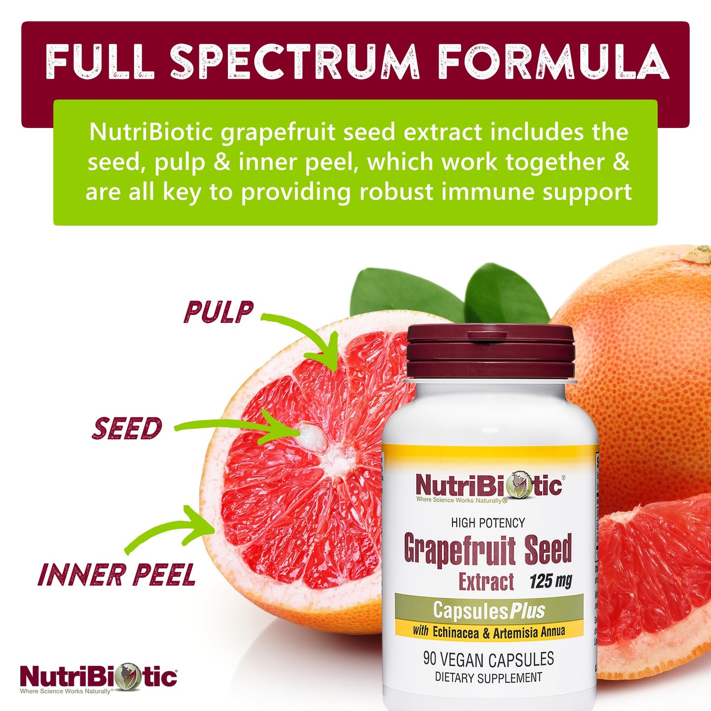 NutriBiotic Grapefruit Seed Extract Capsules, 125 mg, 90 Count