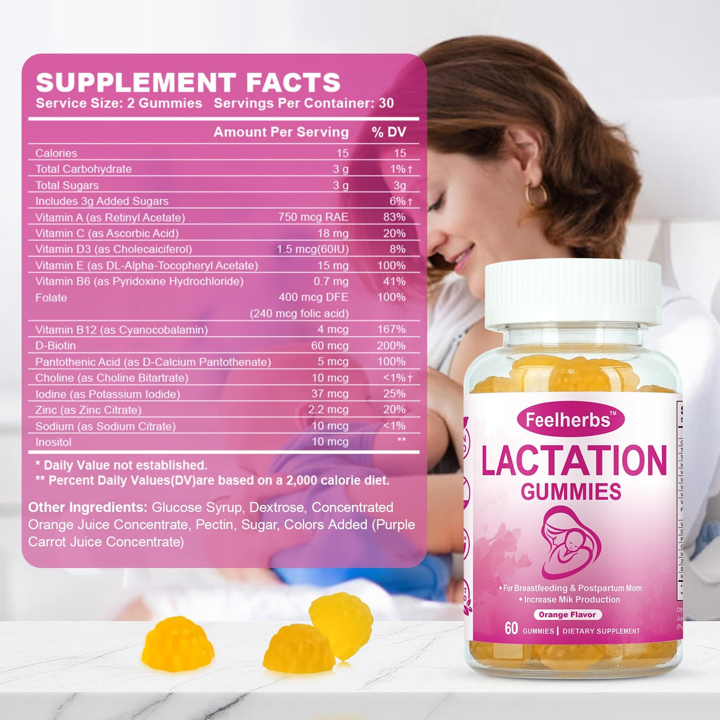 Feelherbs Lactation Gummies for Mothers Milk Supply Gummy, 60 Count