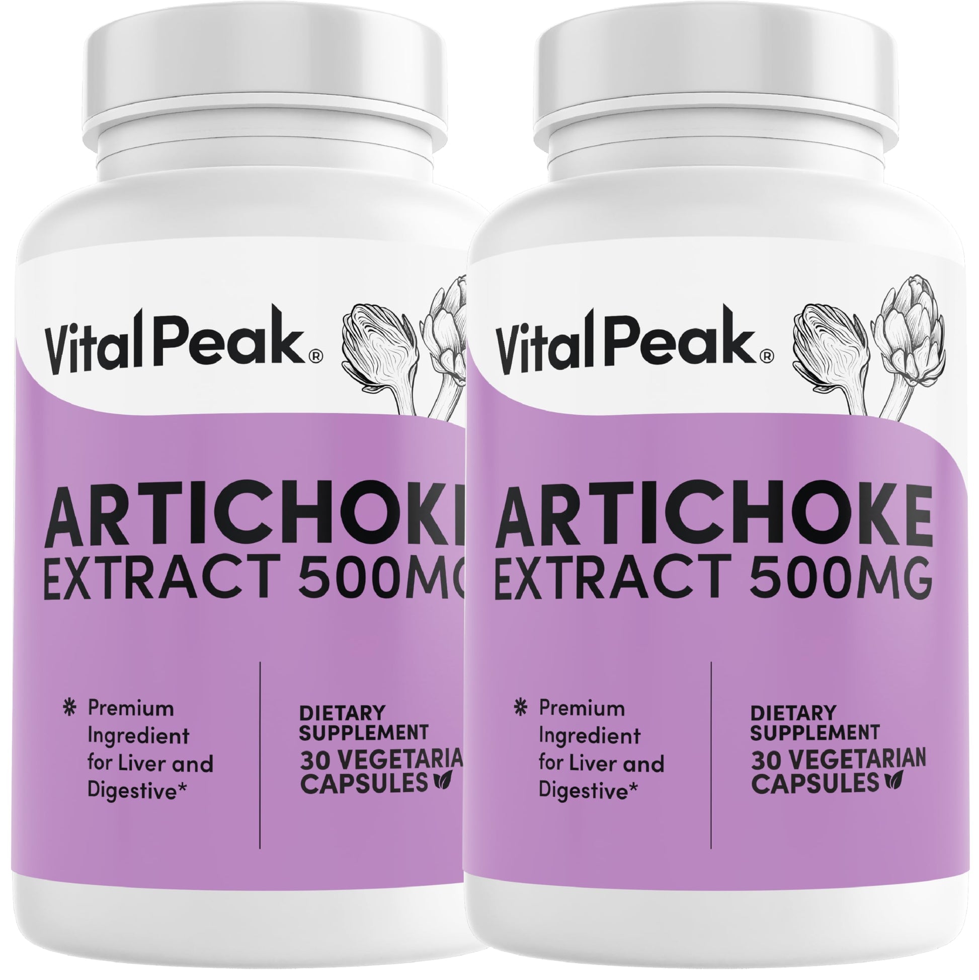 Vital Peak Artichoke 500 mg Supplement, 60 Capsules