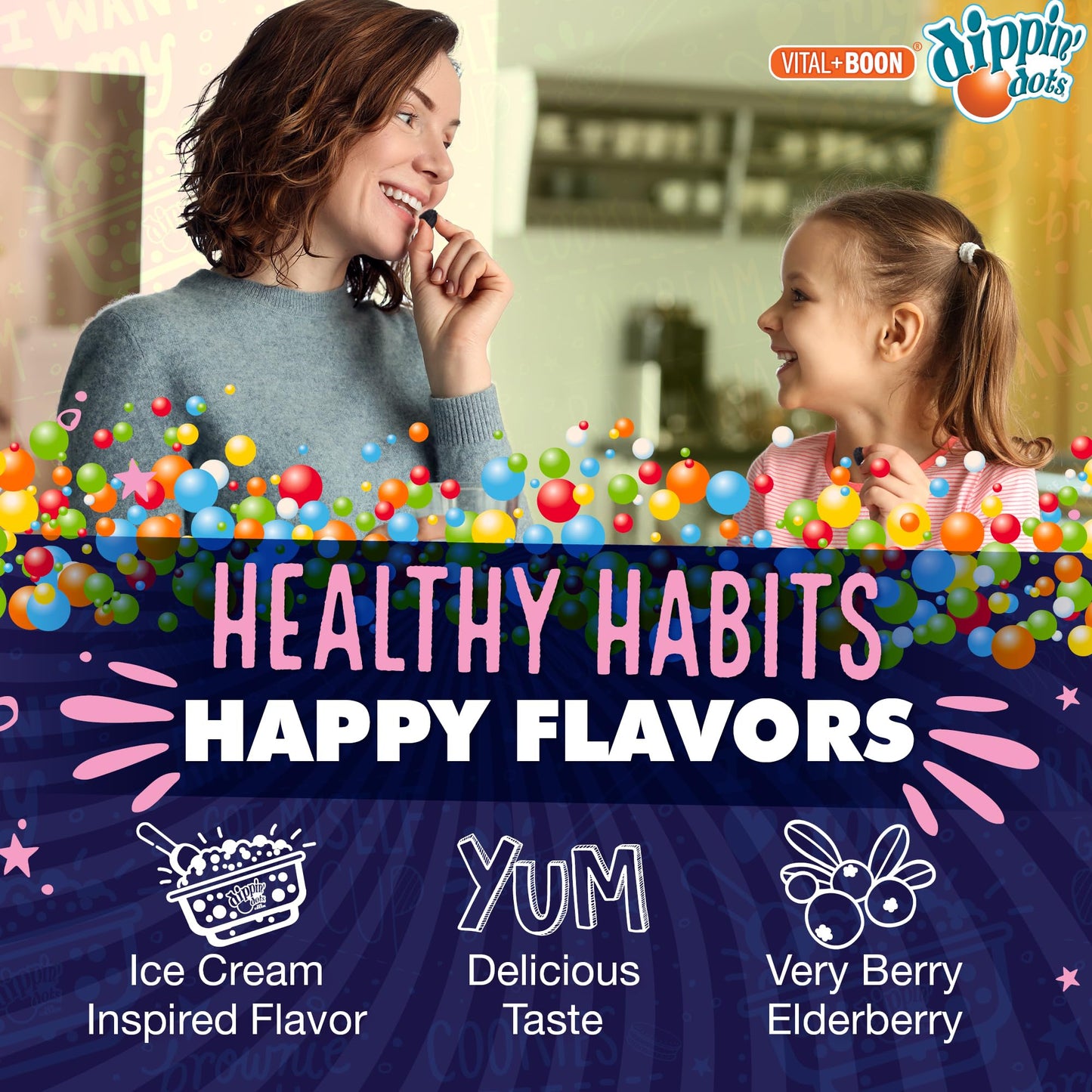 Vital+Boon Dippin' Dots Elderberry Gummies with Vitamin C and Zinc, 60 Count